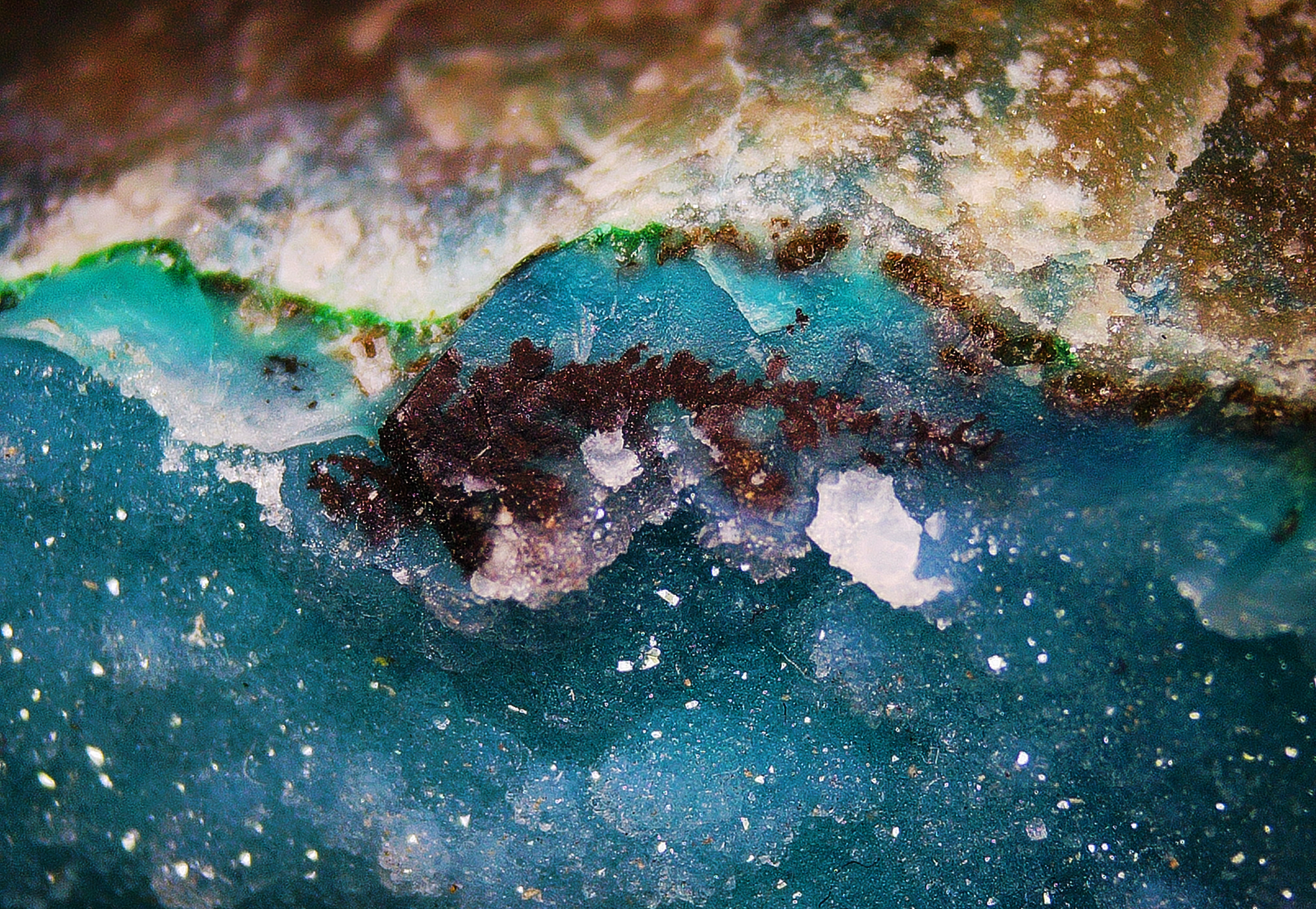 Chrysocolla with Quartz and Malachite