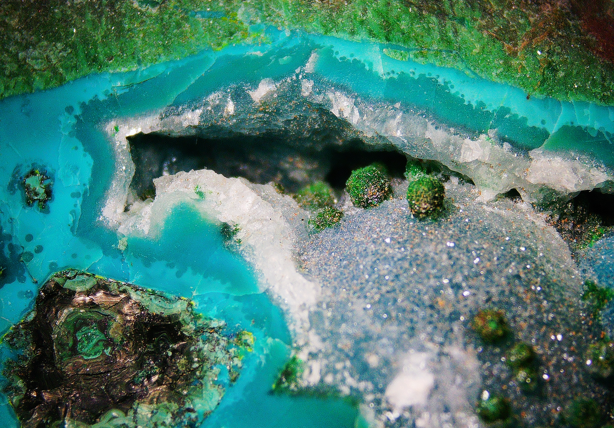 Chrysocolla with Malachite and Quartz - Kaokoveld, Namibia
