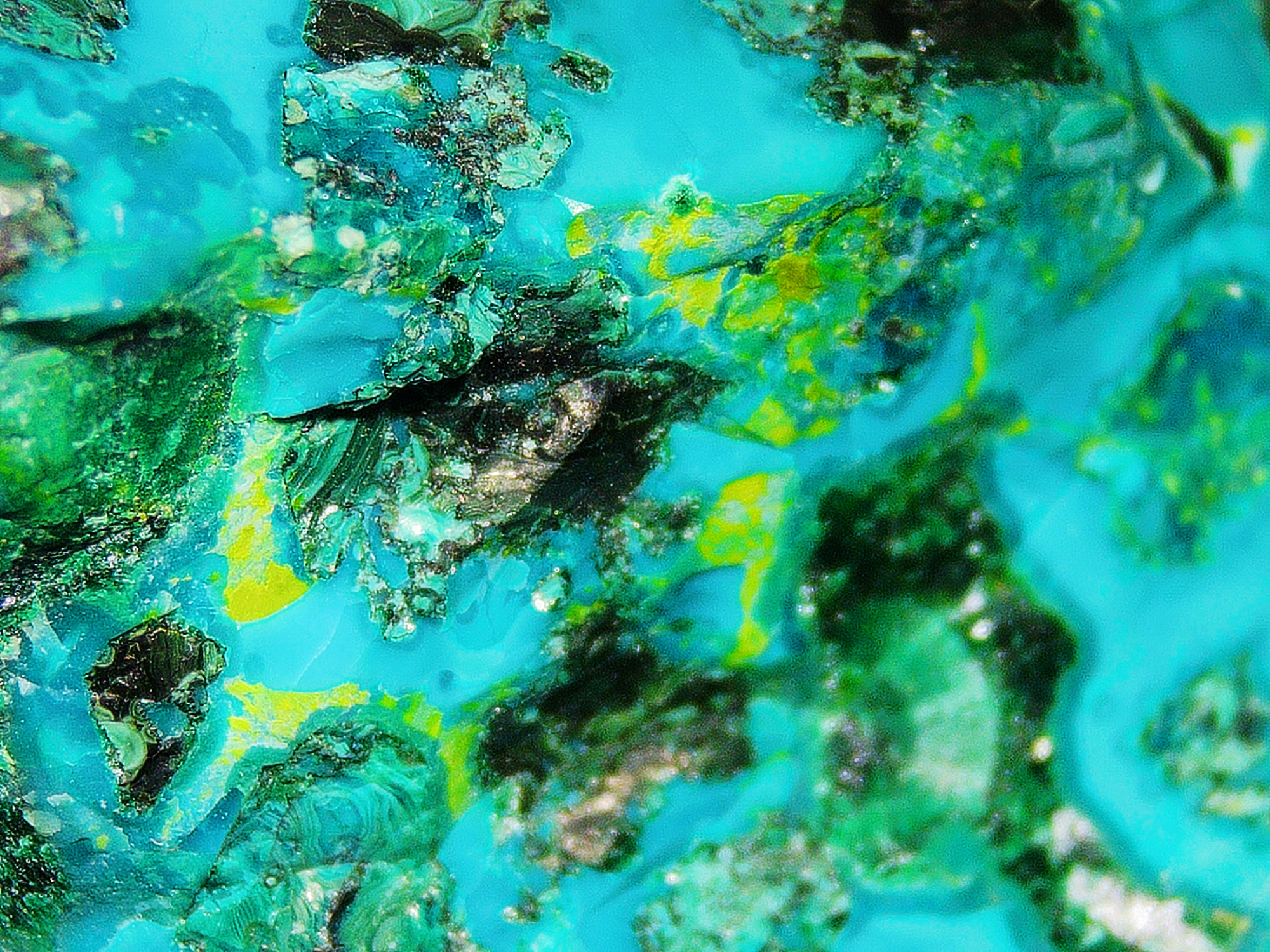 Chrysocolla with Malachite and Quartz - Kaokoveld, Namibia