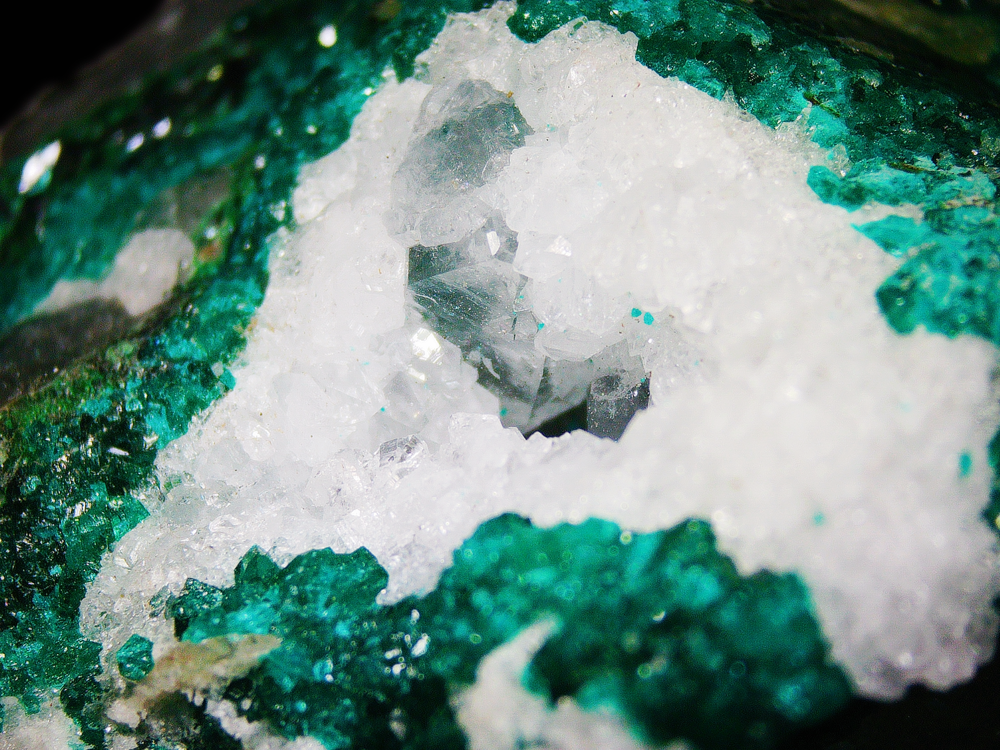 Dioptase on Quartz Matrix - Kaokoveld, Namibia