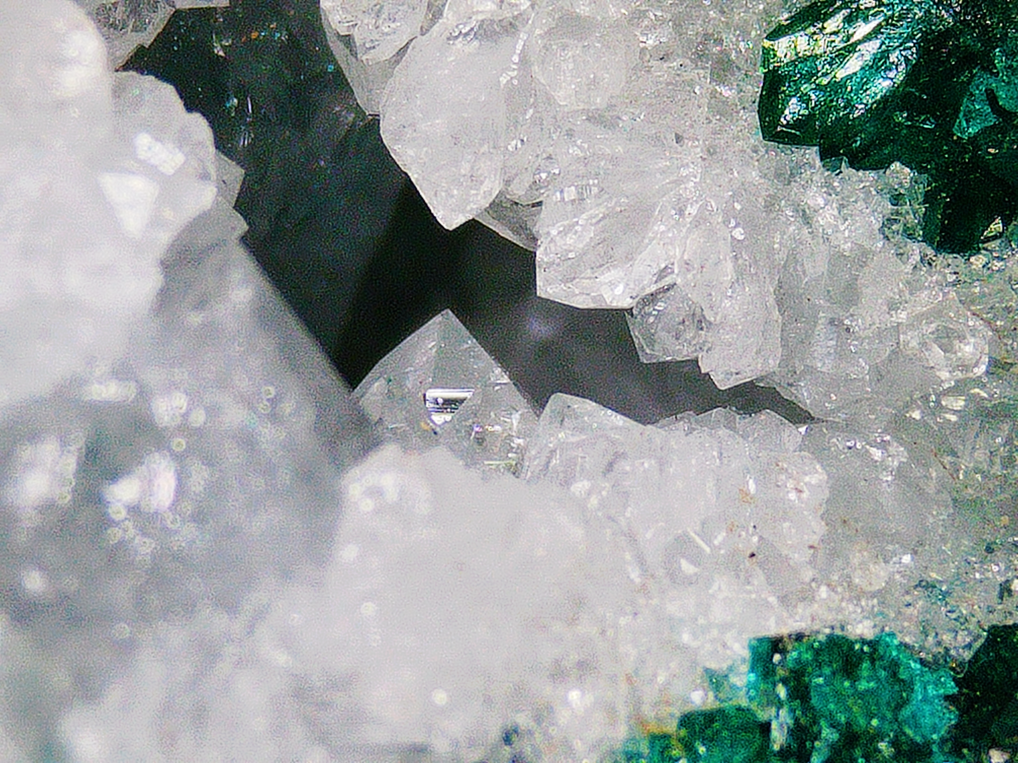 Dioptase on Quartz Matrix - Kaokoveld, Namibia
