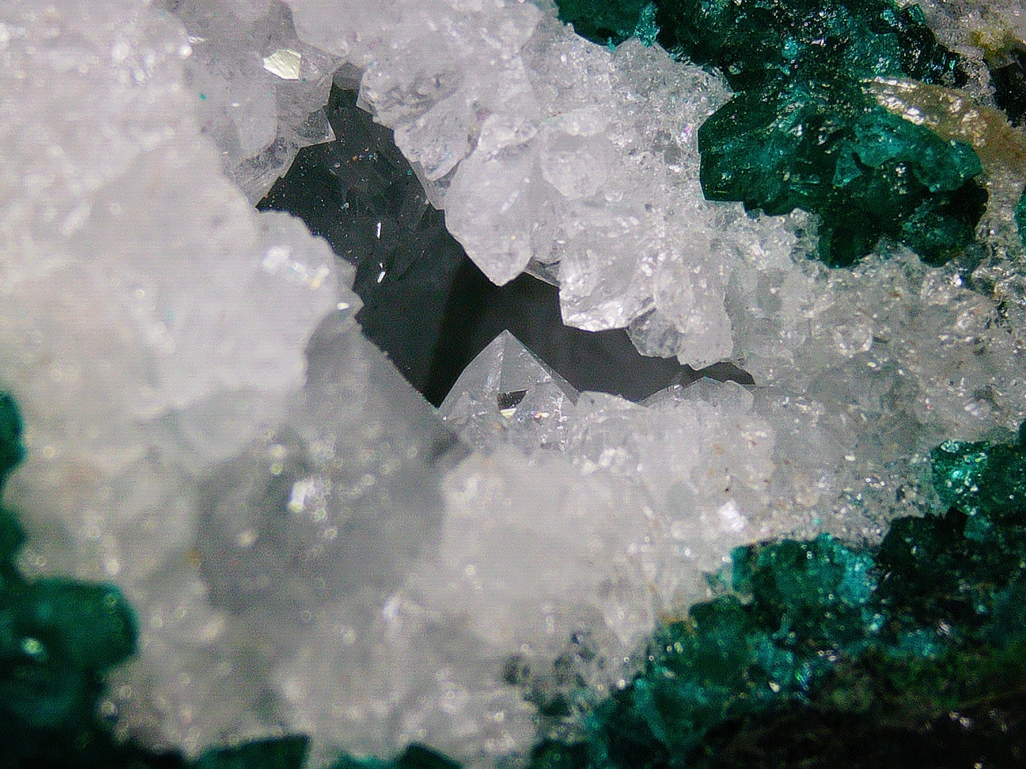 Dioptase on Quartz Matrix - Kaokoveld, Namibia