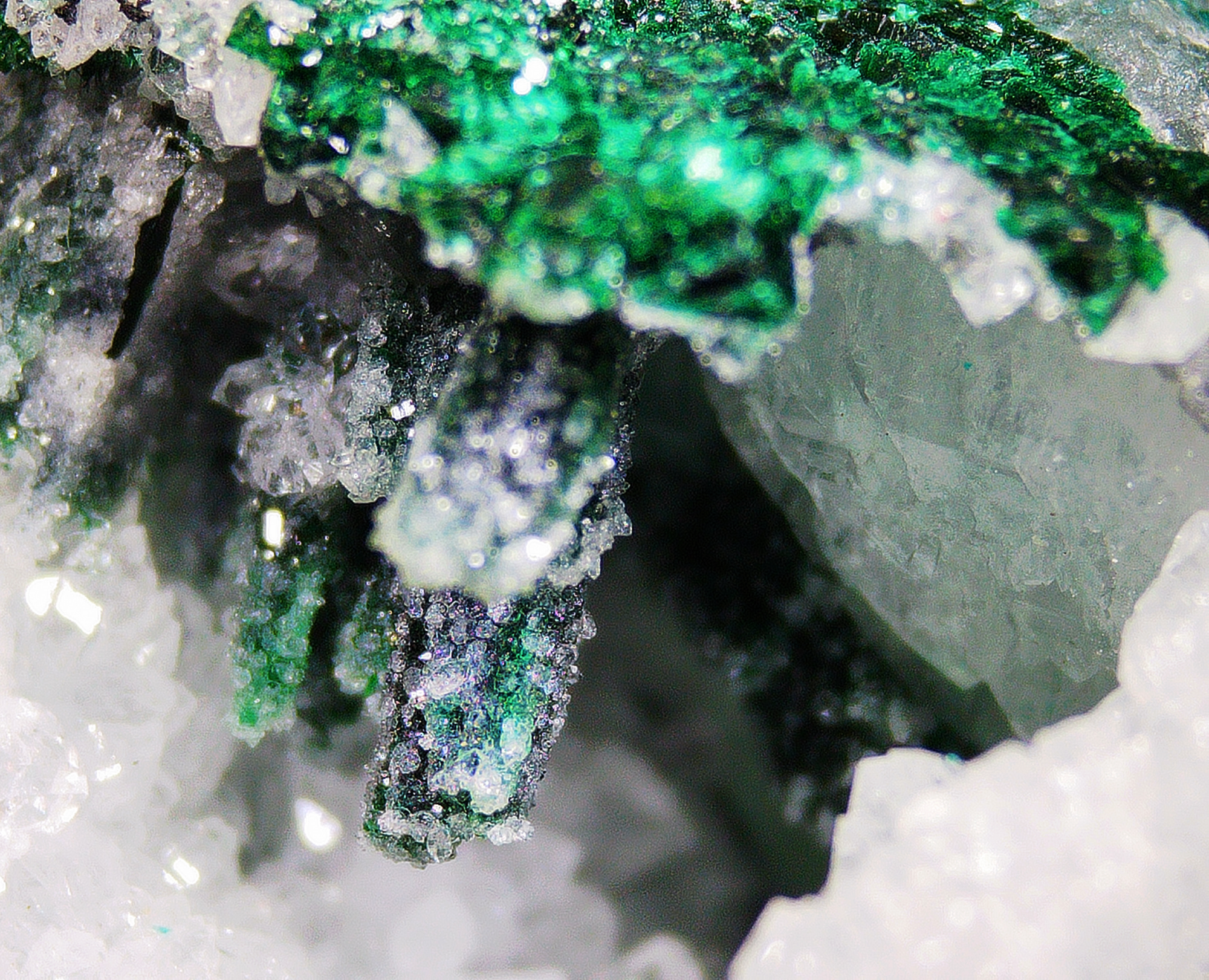Dioptase on Quartz Matrix - Kaokoveld, Namibia