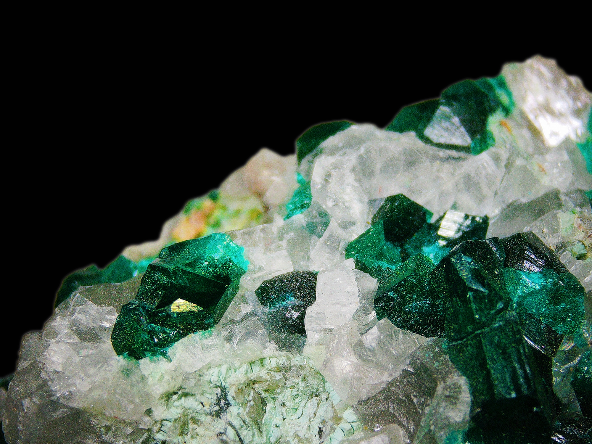 Dioptase on Quartz Matrix - Kaokoveld, Namibia