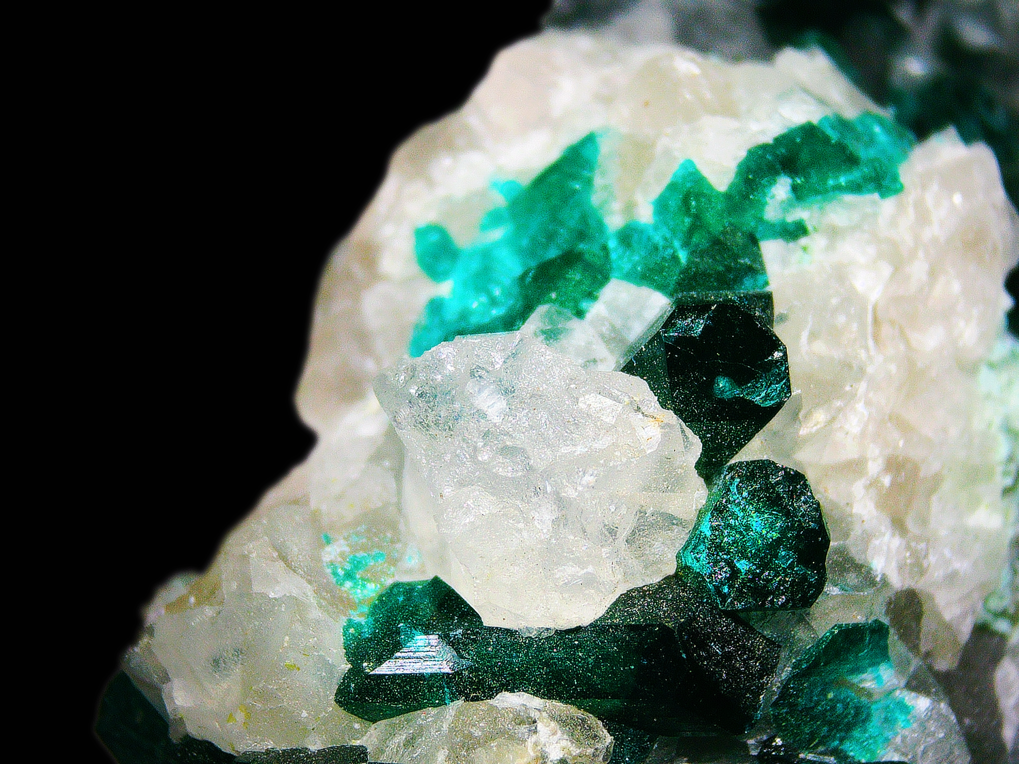 Dioptase on Quartz Matrix - Kaokoveld, Namibia
