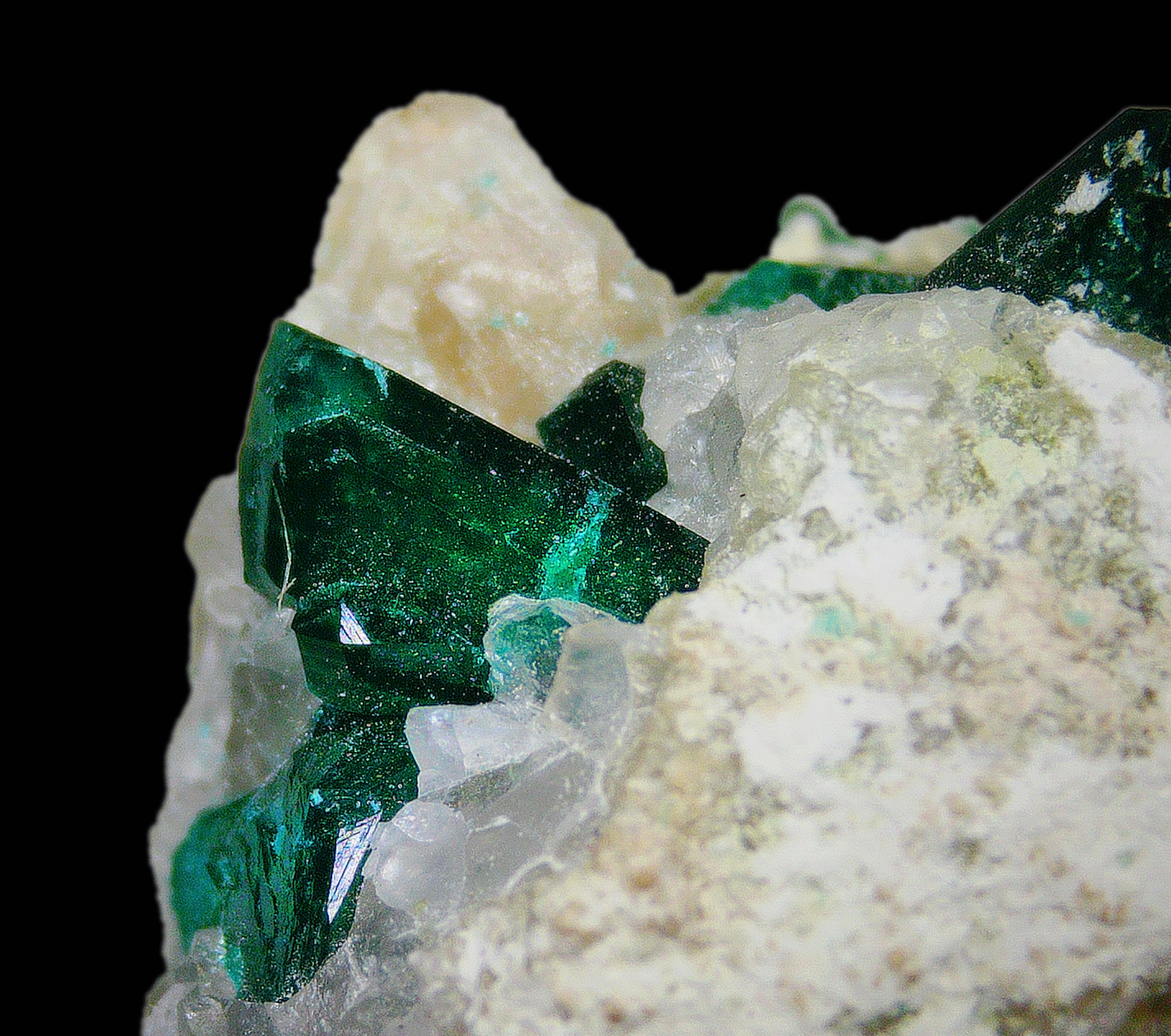 Dioptase on Quartz Matrix -  Kaokoveld, Namibia