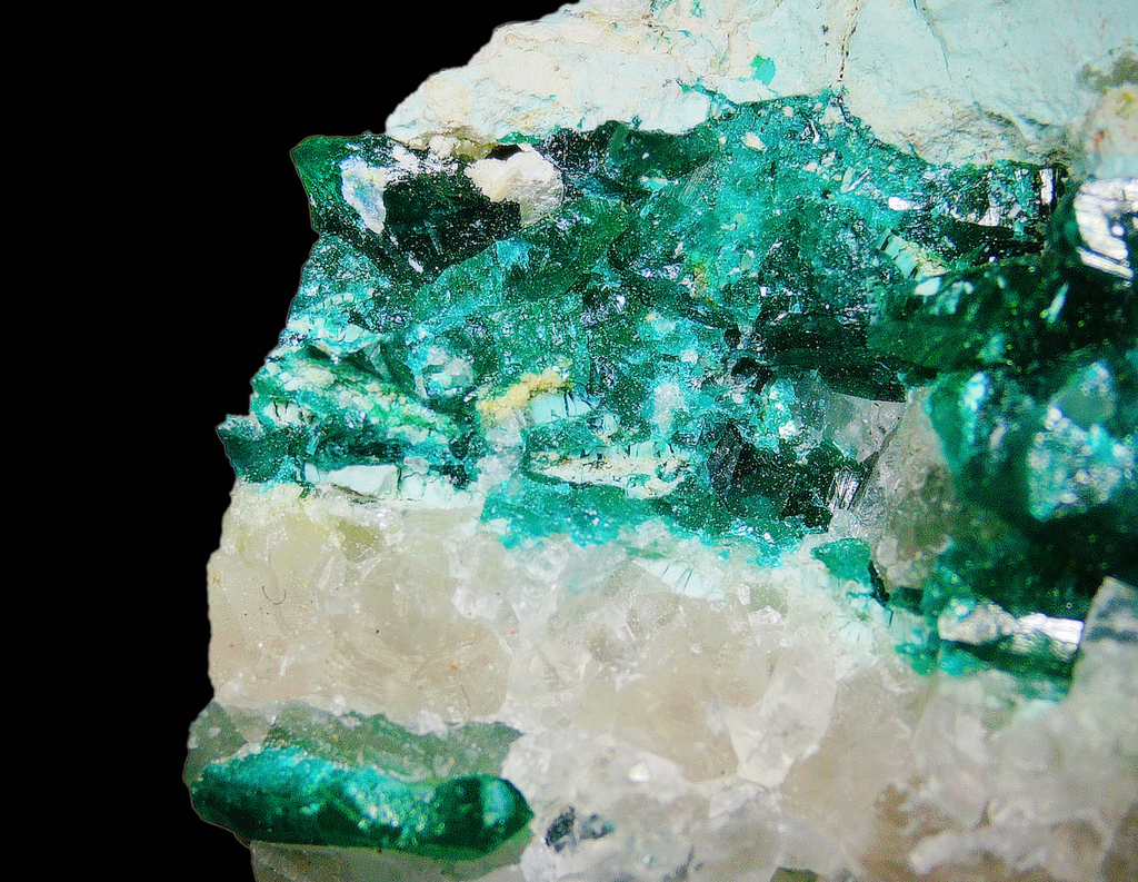 Dioptase on Quartz Matrix -  Kaokoveld, Namibia