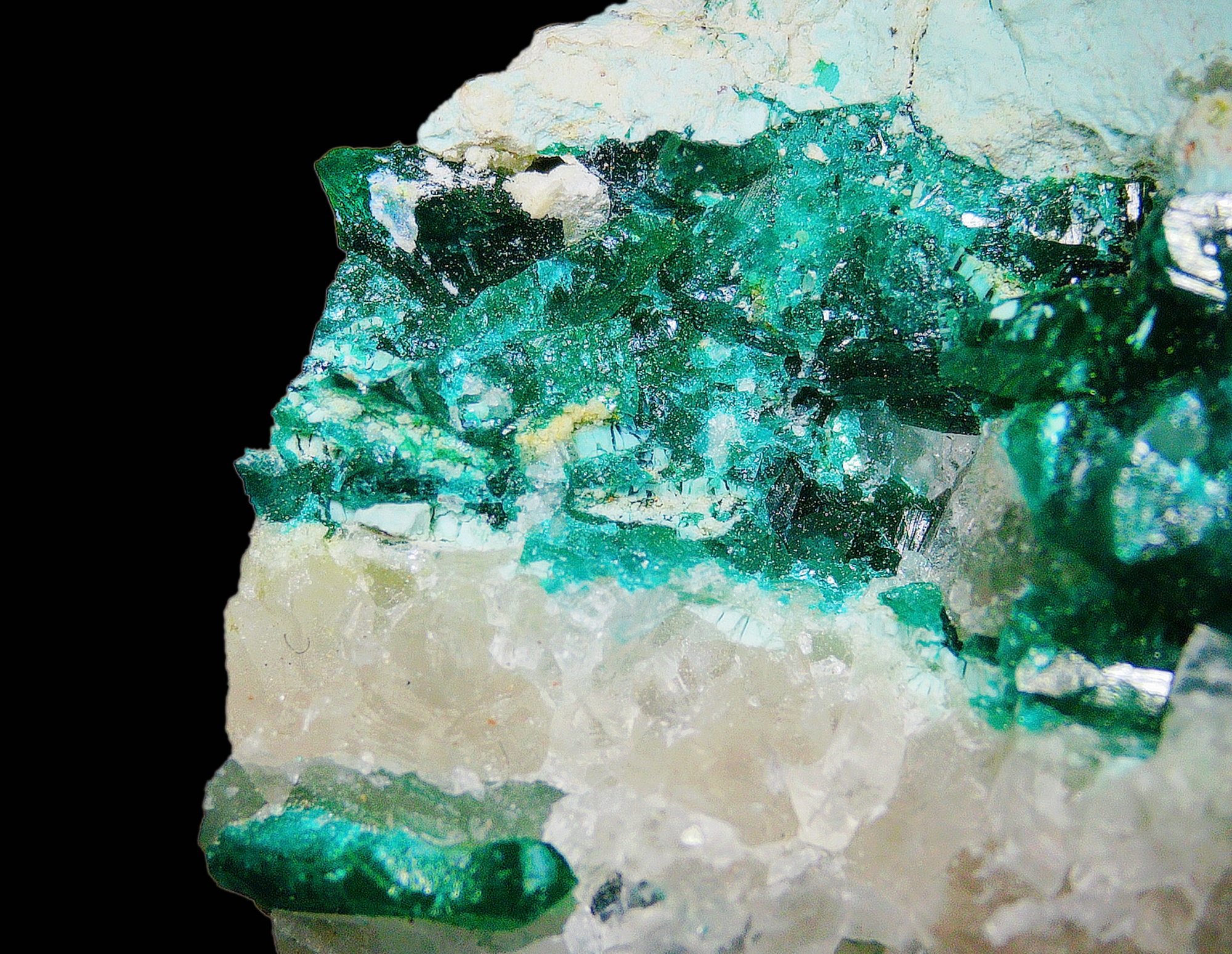 Dioptase on Quartz Matrix -  Kaokoveld, Namibia