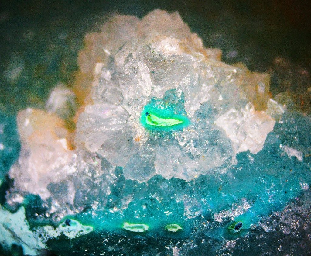 Dioptase on Quartz Matrix - Kaokoveld, Namibia