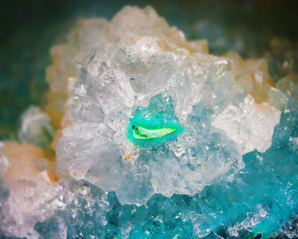 Dioptase on Quartz Matrix - Kaokoveld, Namibia