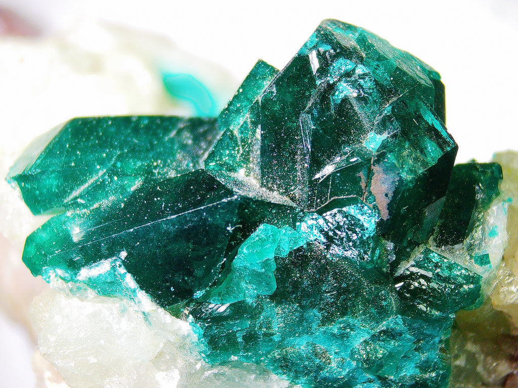 Dioptase on Calcite–Quartz Matrix - Kaokoveld, Namibia