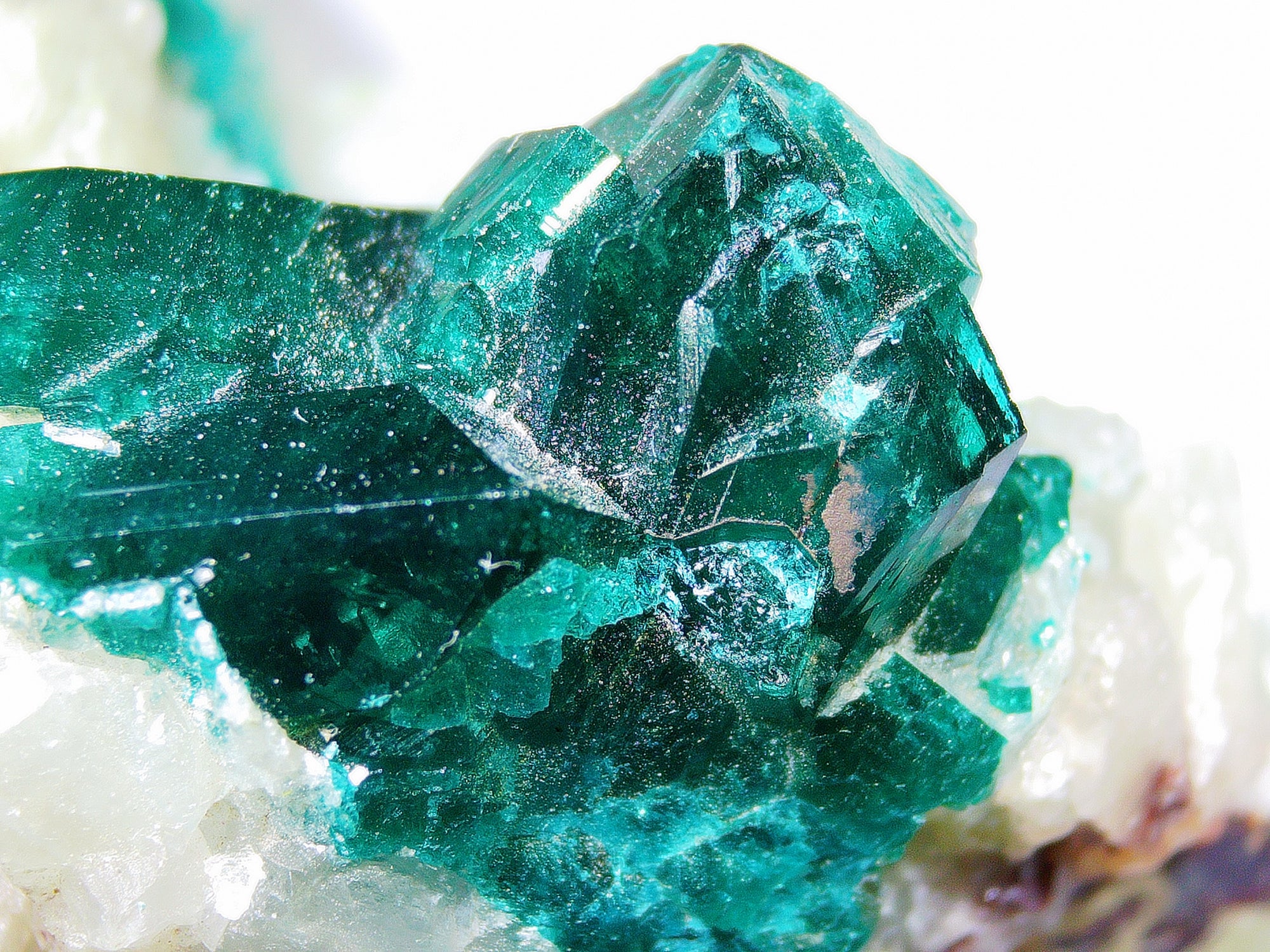 Dioptase on Calcite–Quartz Matrix - Kaokoveld, Namibia