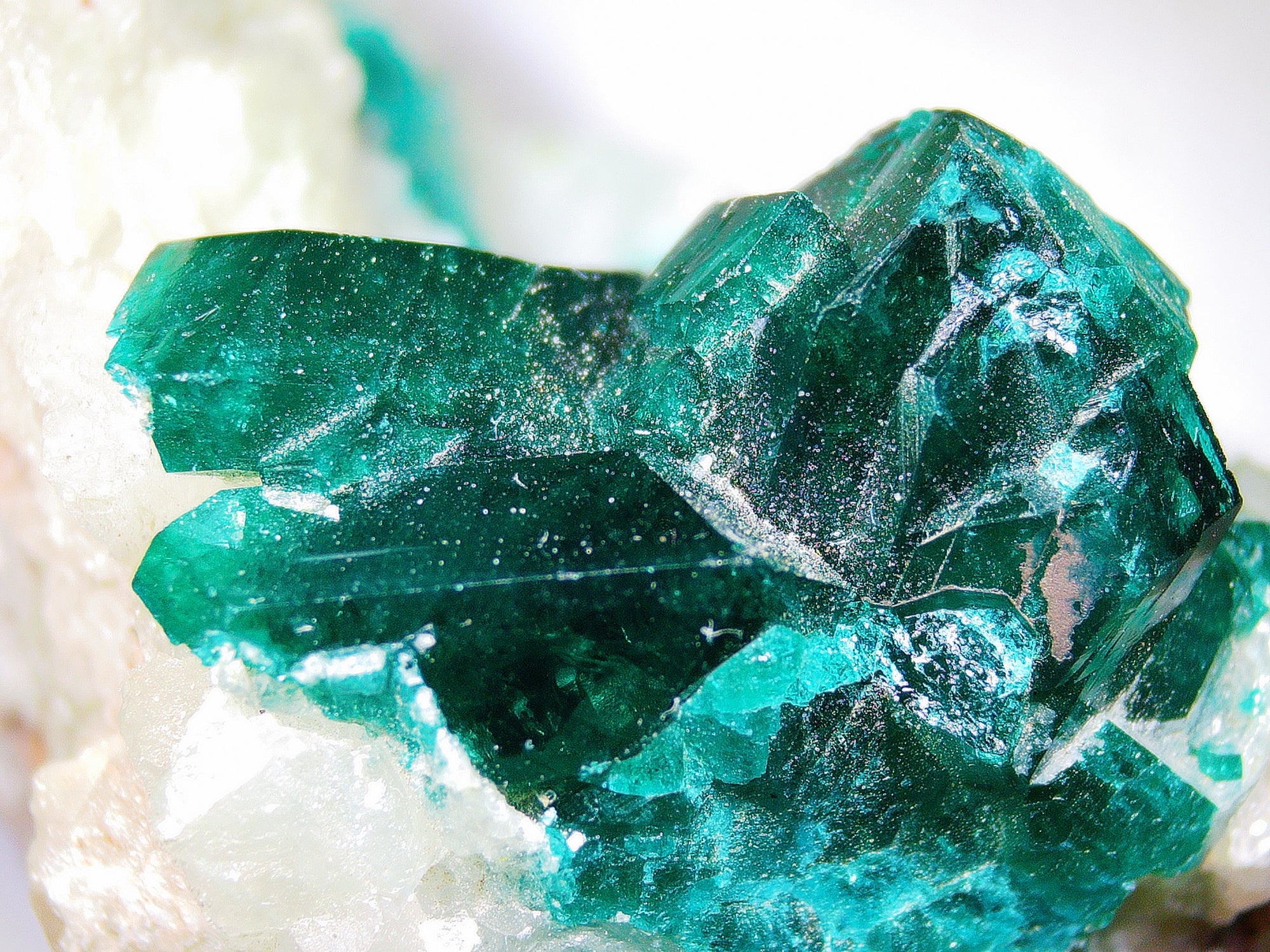 Dioptase on Calcite–Quartz Matrix - Kaokoveld, Namibia