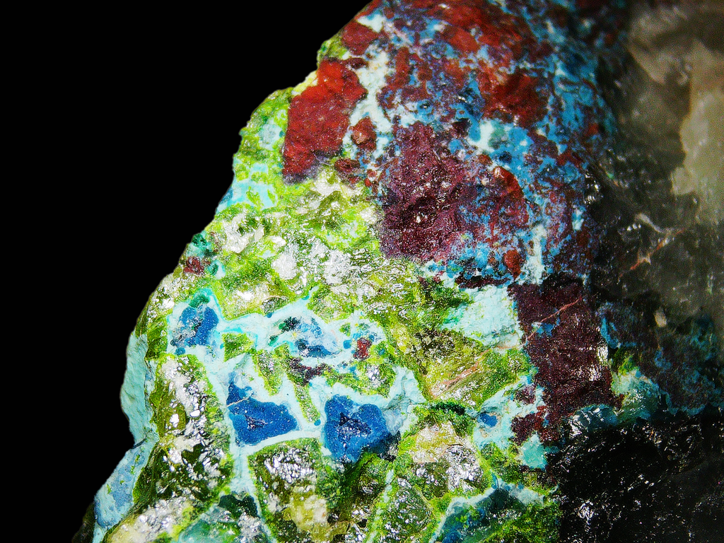 Dioptase with Chrysocolla on Quartz Matrix - Kaokoveld, Namibia