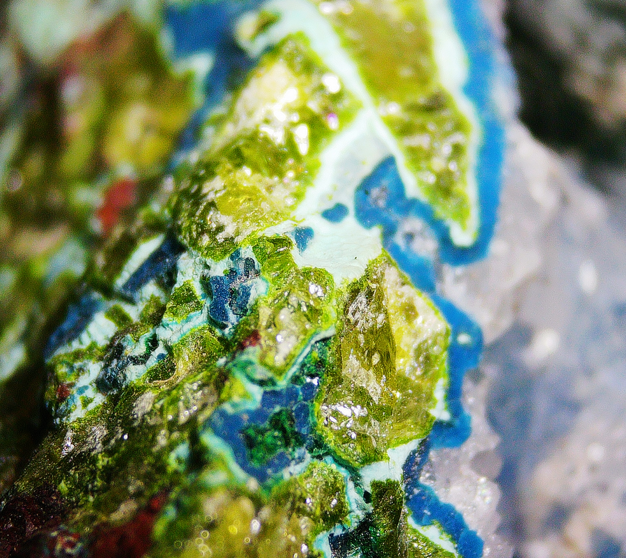 Dioptase with Chrysocolla on Quartz Matrix - Kaokoveld, Namibia