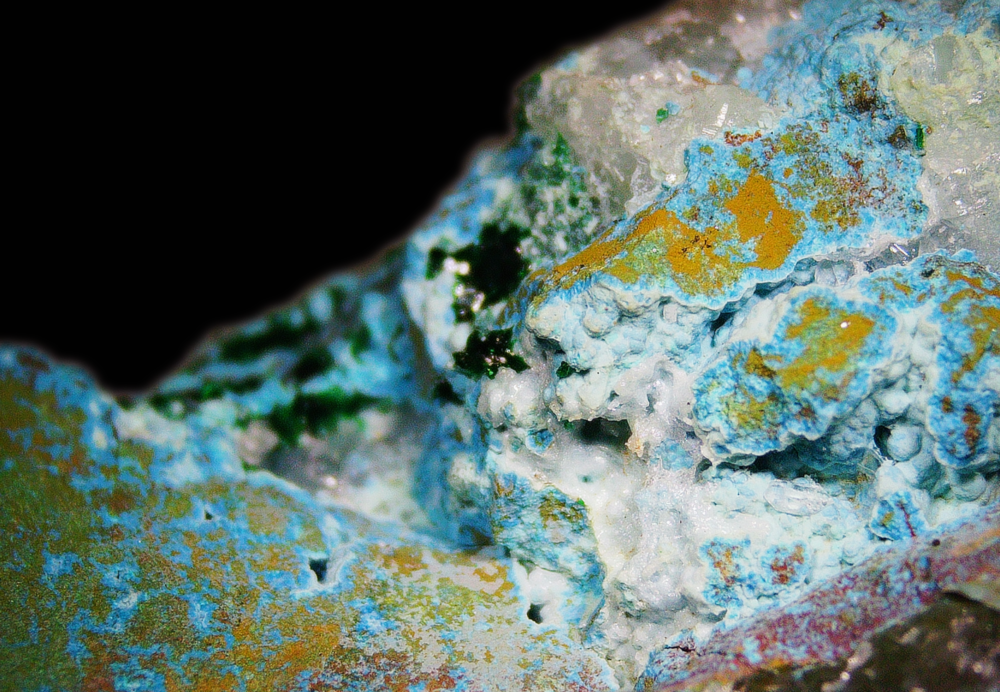 Dioptase with Chrysocolla on Quartz Matrix - Kaokoveld, Namibia