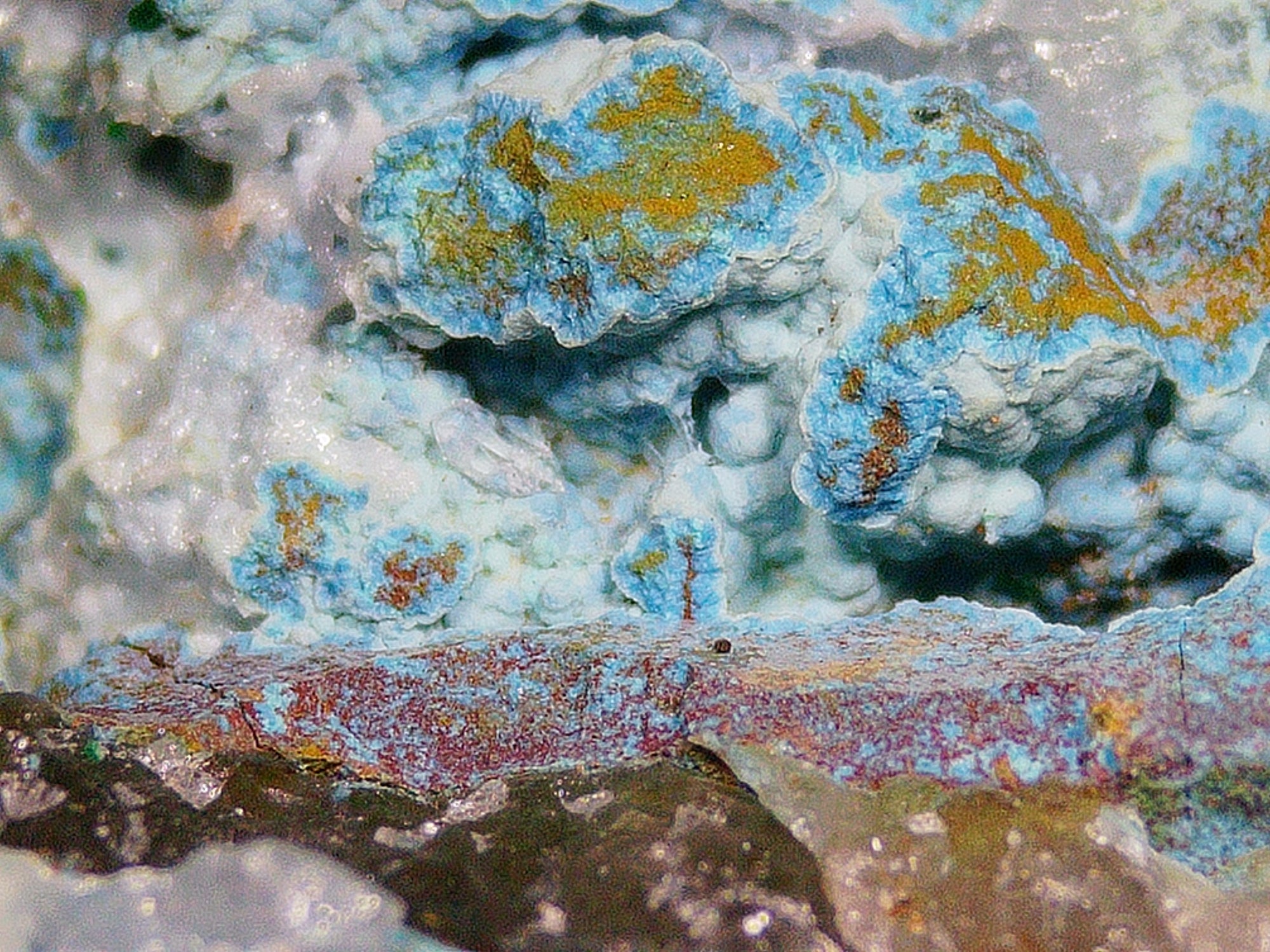 Dioptase with Chrysocolla on Quartz Matrix - Kaokoveld, Namibia