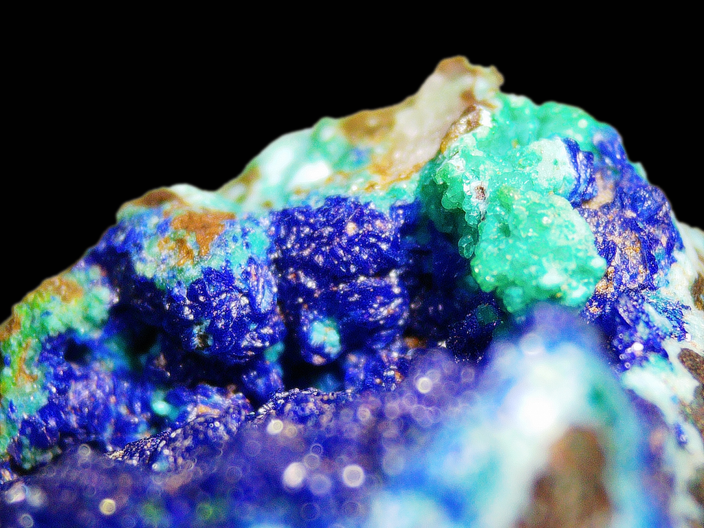 Azurite–Chrysocolla–Malachite on Quartz Matrix - Kaokoveld, Namibia