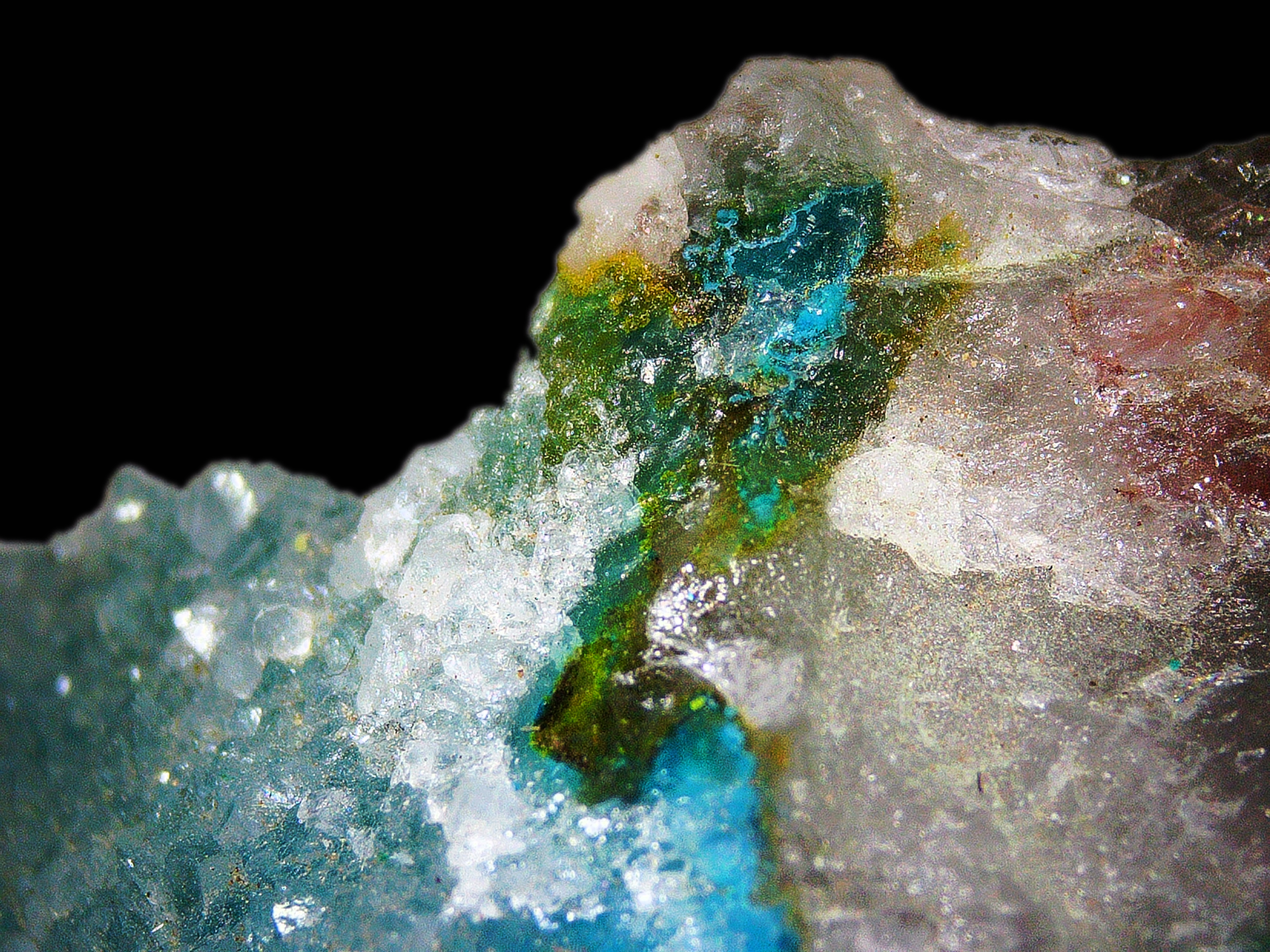 Chrysocolla–Azurite–Malachite on Quartz Matrix - Kaokoveld, Namibia