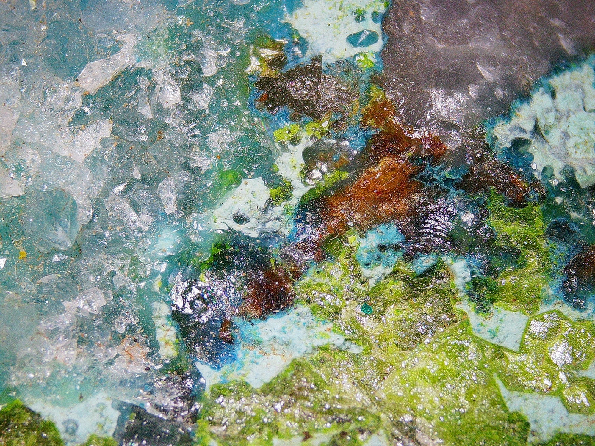 Chrysocolla–Azurite–Malachite on Quartz Matrix - Kaokoveld, Namibia