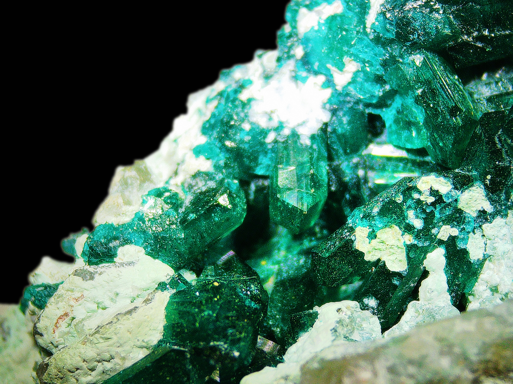 Dioptase with Chrysocolla on Quartz Matrix - Kaokoveld, Namibia