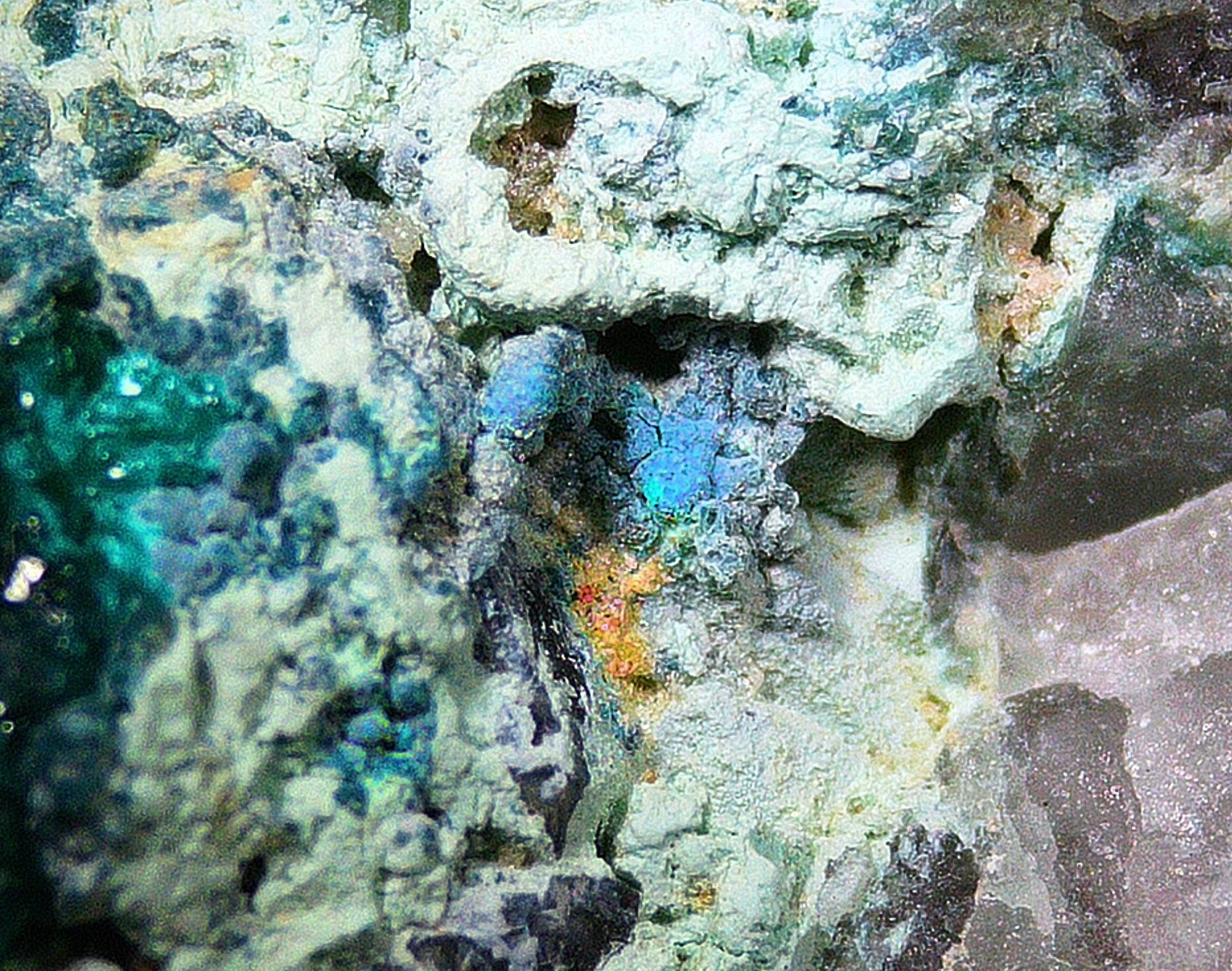 Dioptase with Chrysocolla on Quartz Matrix - Kaokoveld, Namibia