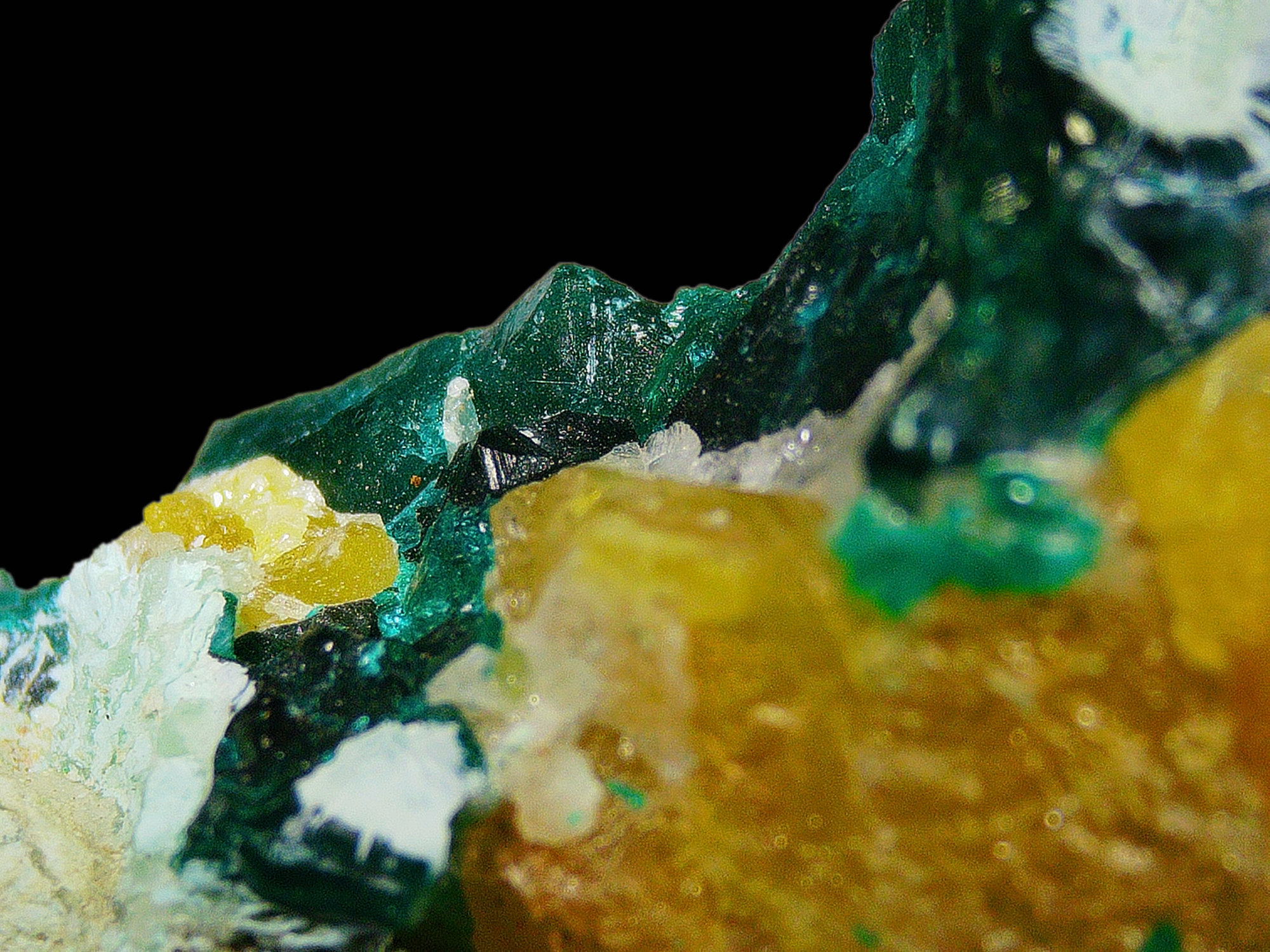 Chrysocolla–Malachite with Yellow Calcite on Matrix - Kaokoveld, Namibia