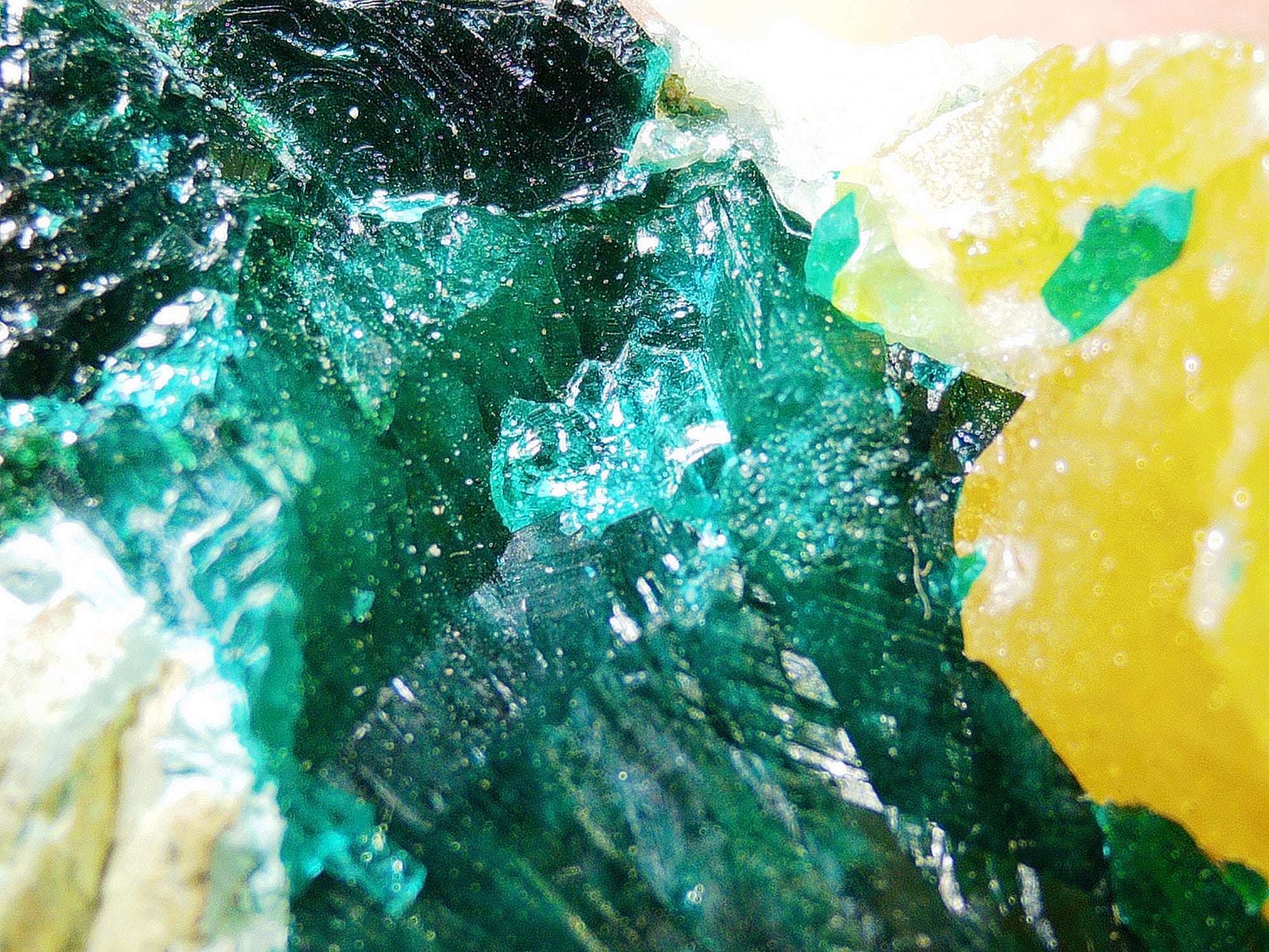 Chrysocolla–Malachite with Yellow Calcite on Matrix - Kaokoveld, Namibia