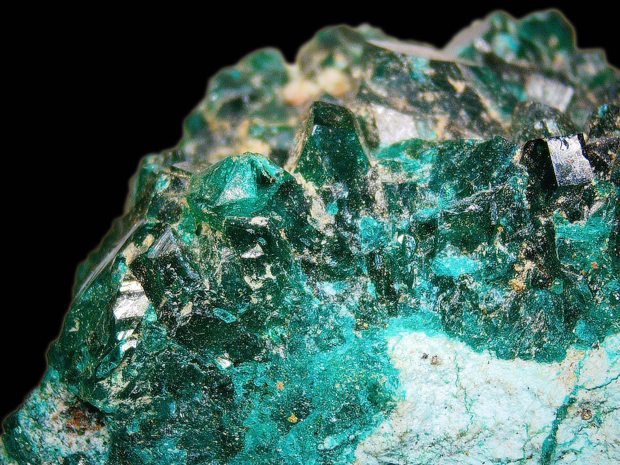 Chrysocolla with Dioptase on Quartz Matrix - Kaokoveld, Namibia