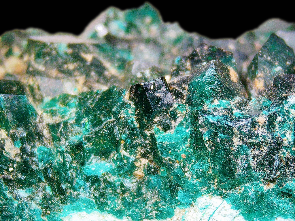 Chrysocolla with Dioptase on Quartz Matrix - Kaokoveld, Namibia