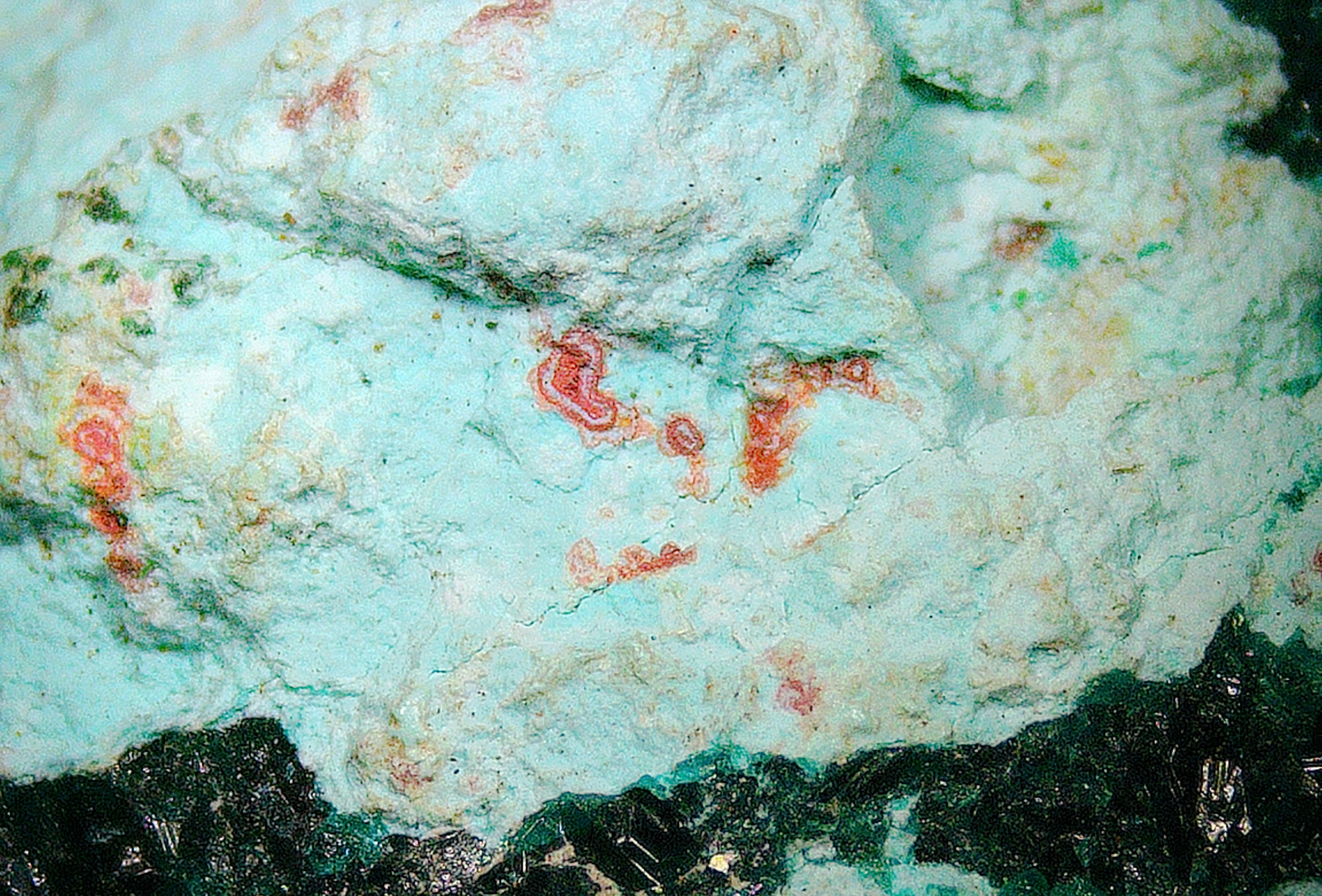 Chrysocolla with Dioptase on Quartz Matrix - Kaokoveld, Namibia