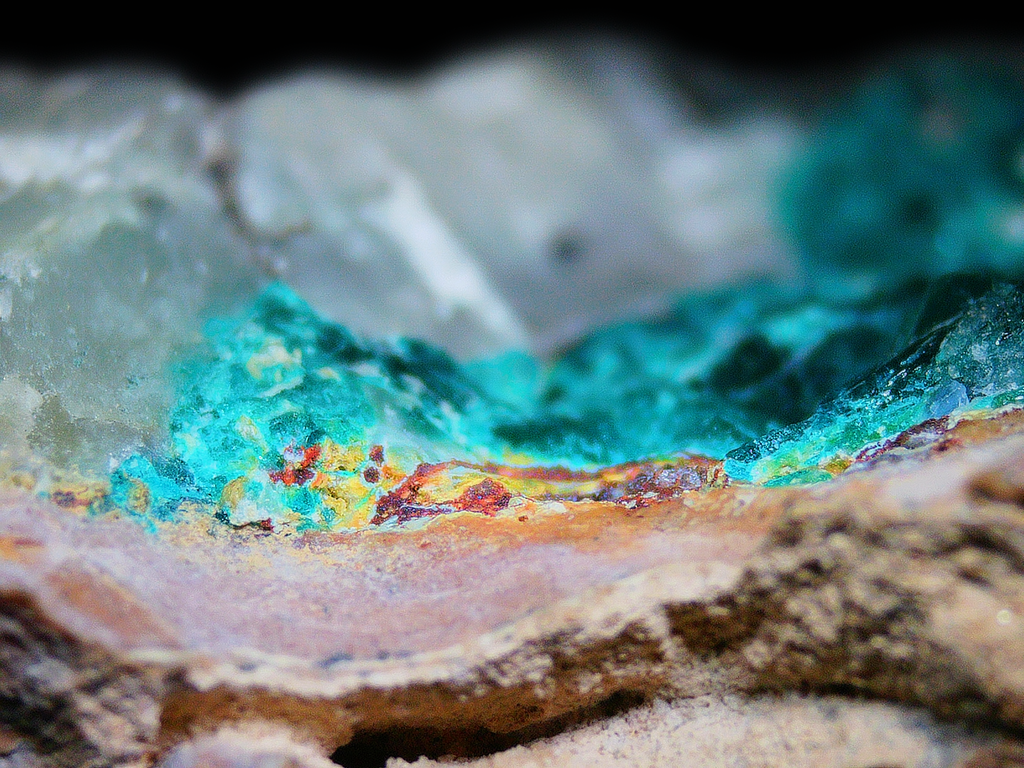 Dioptase with Chrysocolla on Quartz Matrix - Kaokoveld, Namibia