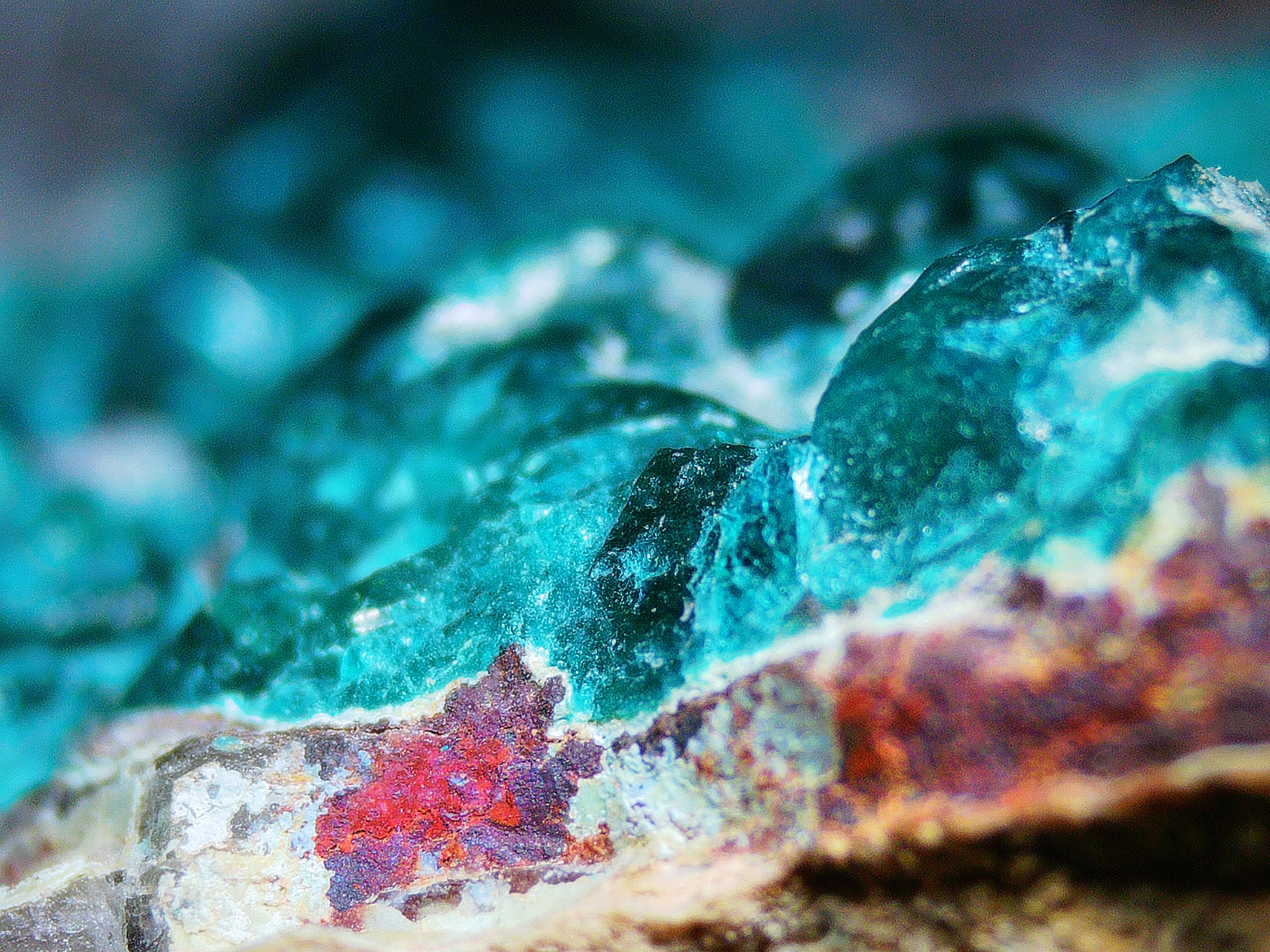Dioptase with Chrysocolla on Quartz Matrix - Kaokoveld, Namibia