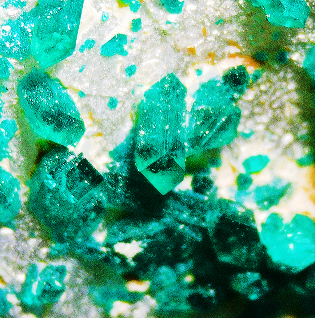 Dioptase with Chrysocolla on Quartz Matrix