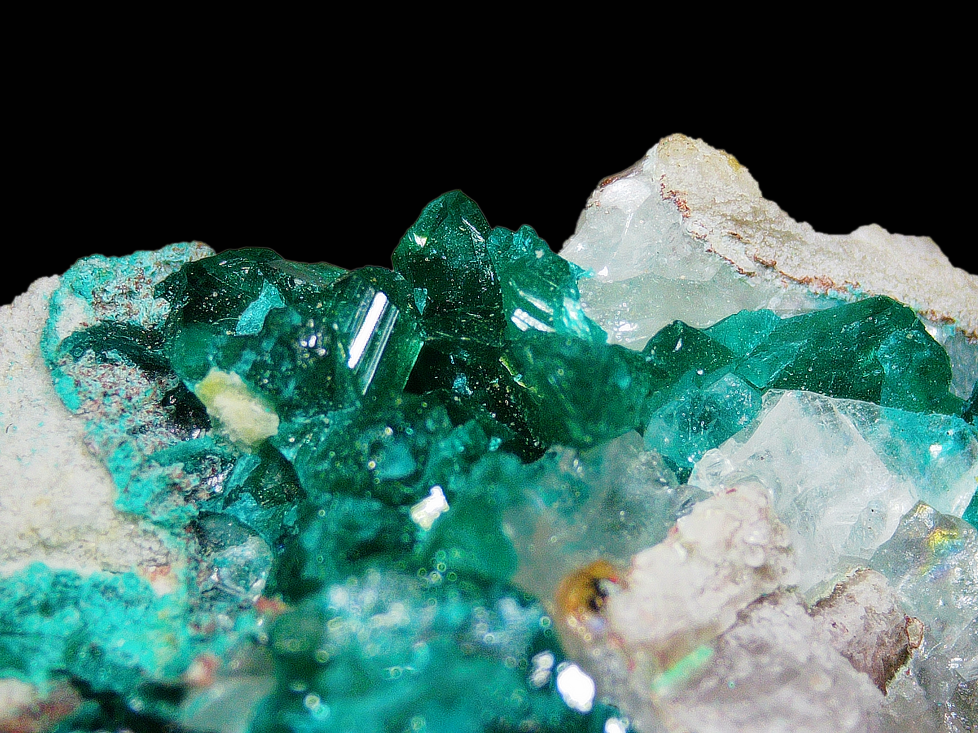 Dioptase on Quartz Matrix (with minor Chrysocolla alteration) - Kaokoveld, Namibia