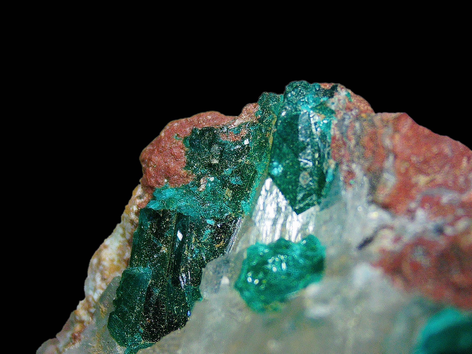 Dioptase on Quartz Matrix - Kaokoveld, Namibia