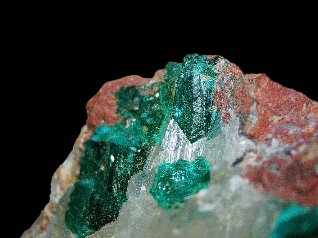 Dioptase on Quartz Matrix - Kaokoveld, Namibia