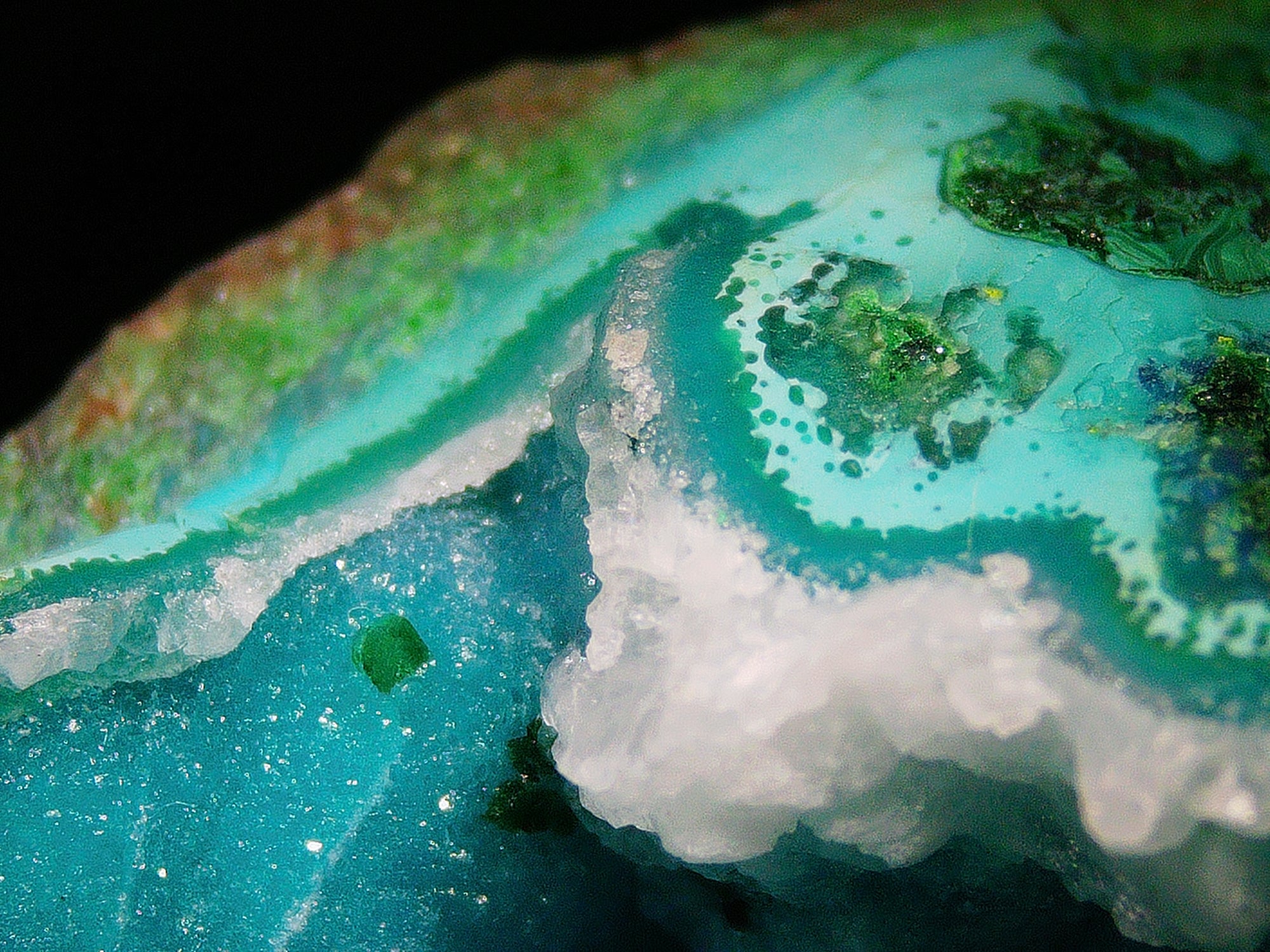 Chrysocolla with Malachite and Quartz on Copper-Rich Host Rock - Kaokoveld, Namibia
