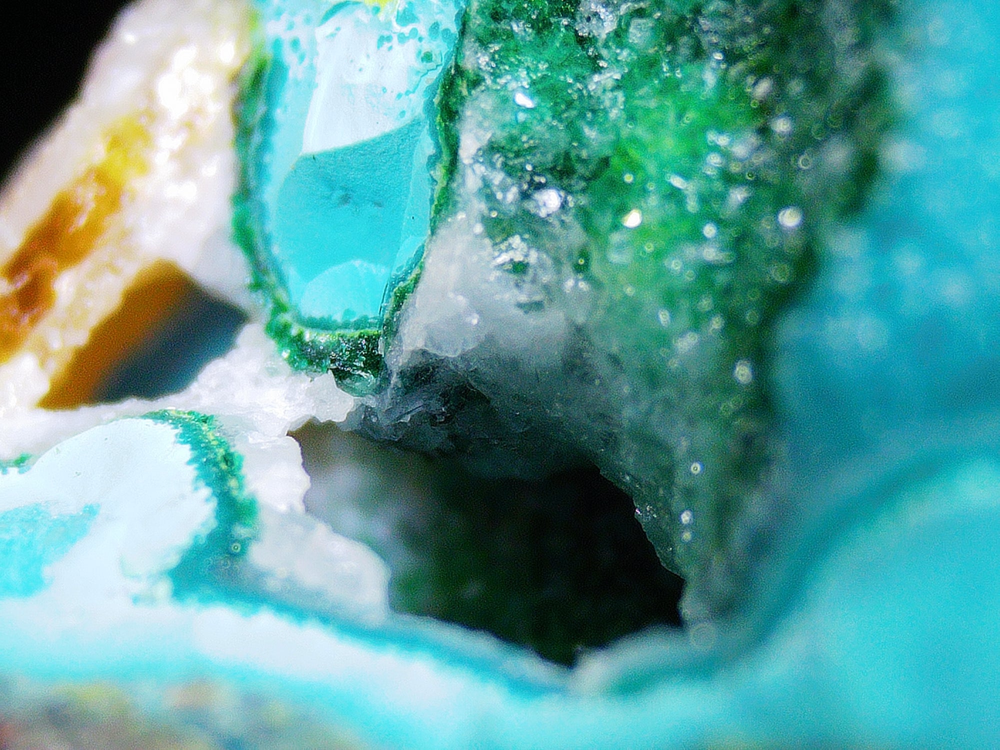 Chrysocolla with Malachite and Quartz on Copper-Rich Host Rock - Kaokoveld, Namibia