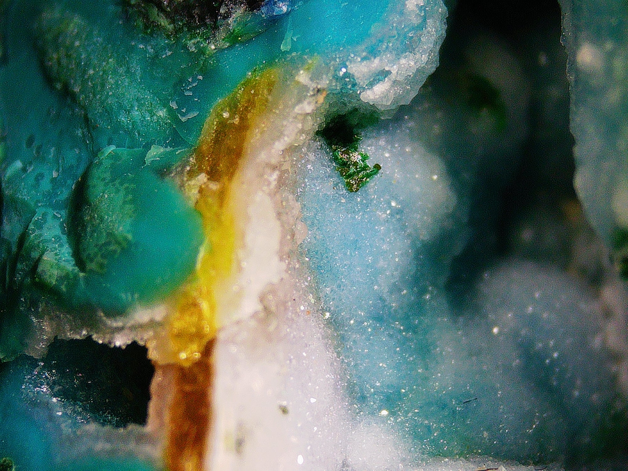 Chrysocolla with Malachite and Quartz on Copper-Rich Host Rock - Kaokoveld, Namibia
