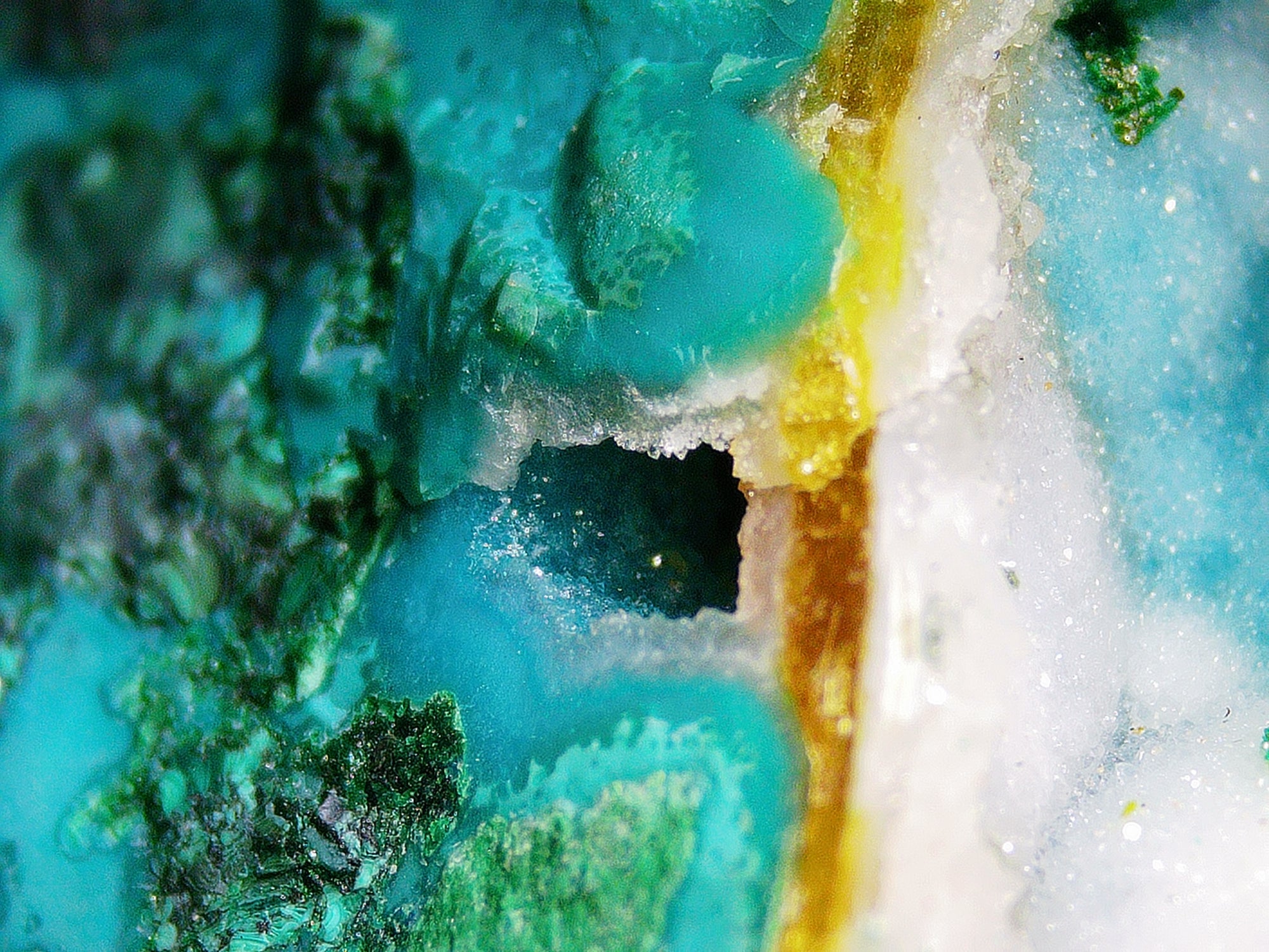 Chrysocolla with Malachite and Quartz on Copper-Rich Host Rock - Kaokoveld, Namibia