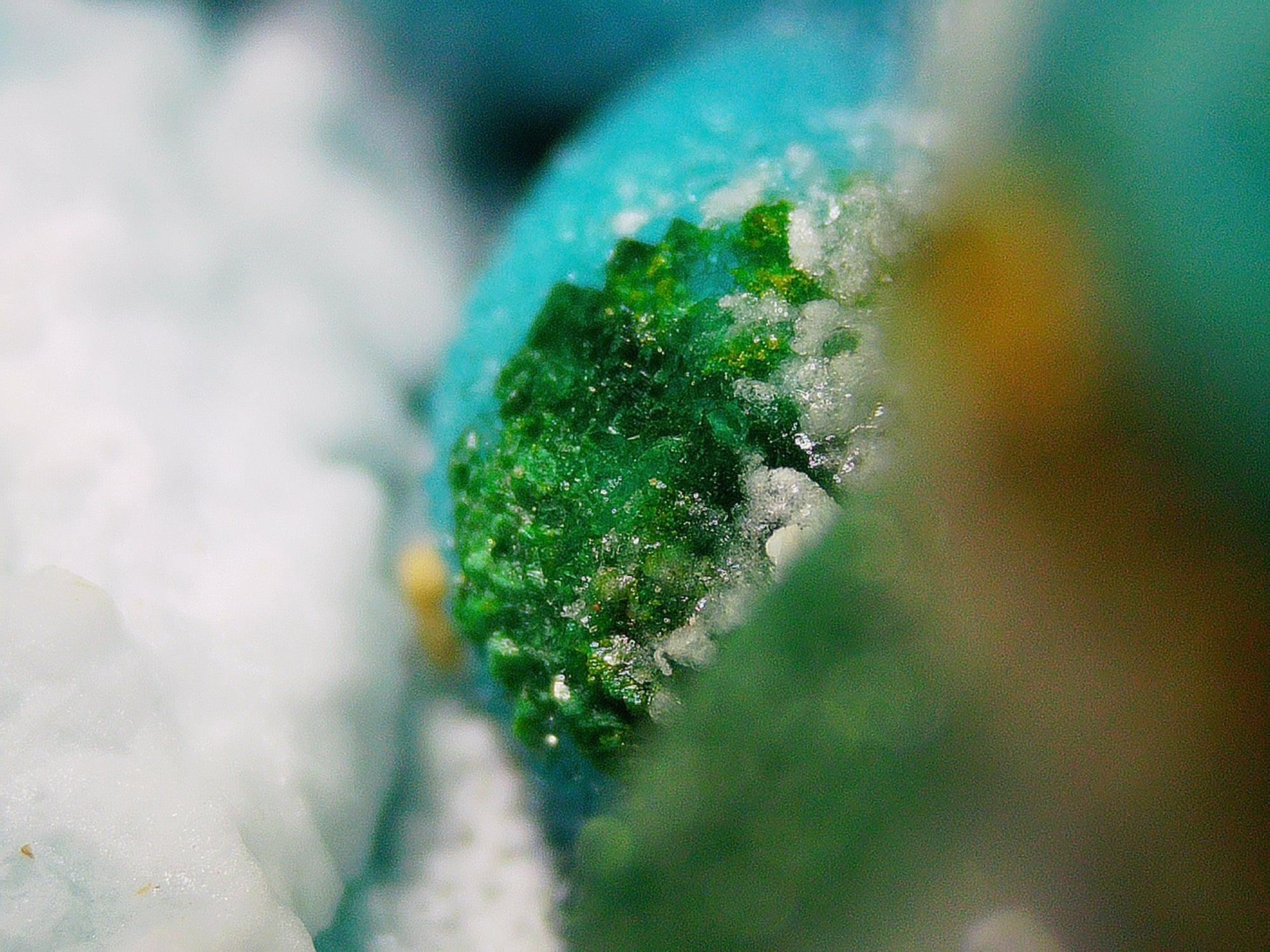 Chrysocolla with Malachite and Quartz on Copper-Rich Host Rock - Kaokoveld, Namibia
