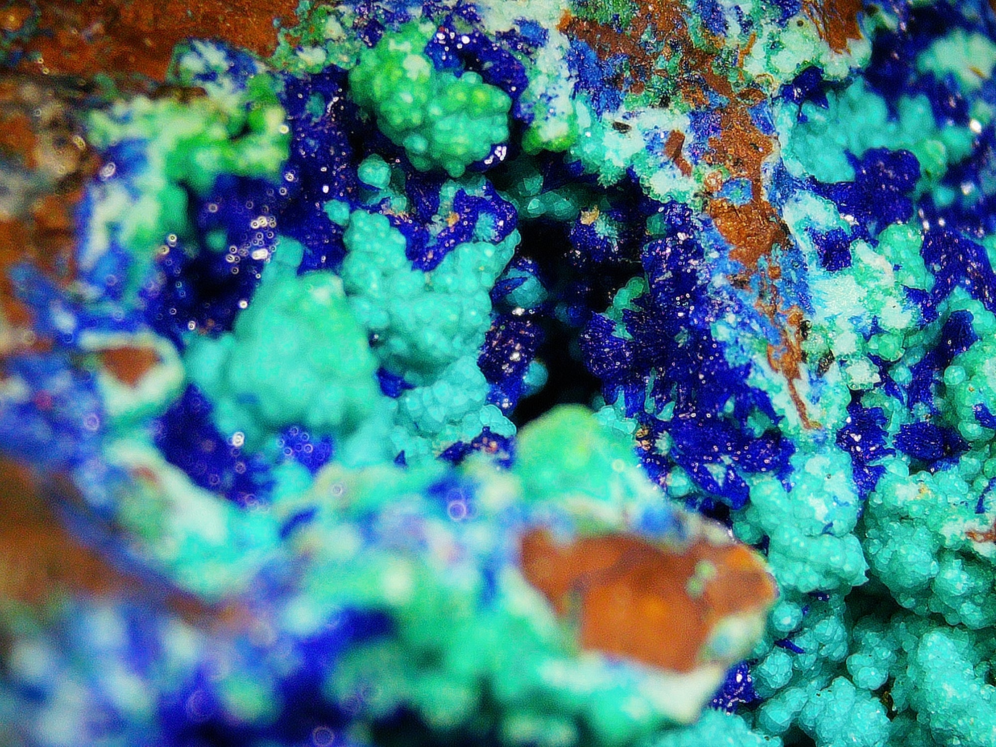 Chrysocolla with Azurite and Quartz on Copper-Rich Host Rock - Kaokoveld, Namibia