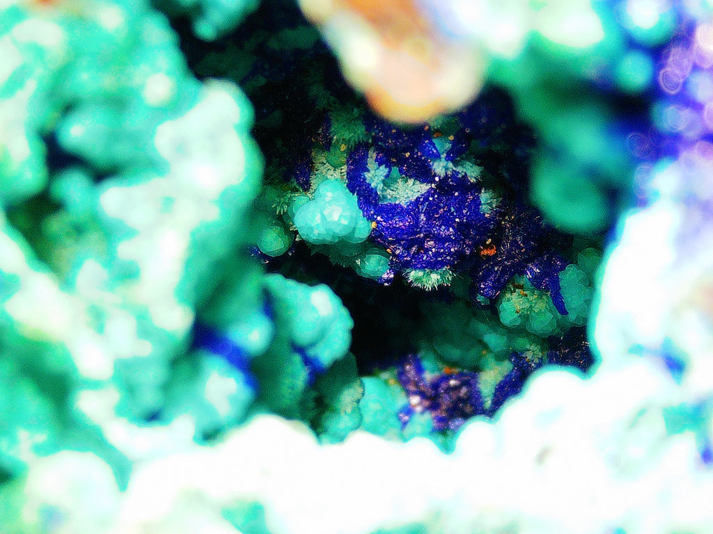 Chrysocolla with Azurite and Quartz on Copper-Rich Host Rock - Kaokoveld, Namibia