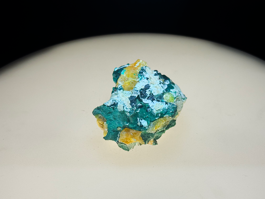 Chrysocolla–Malachite with Yellow Calcite on Matrix mineral specimen from Kaokoveld, Namibia