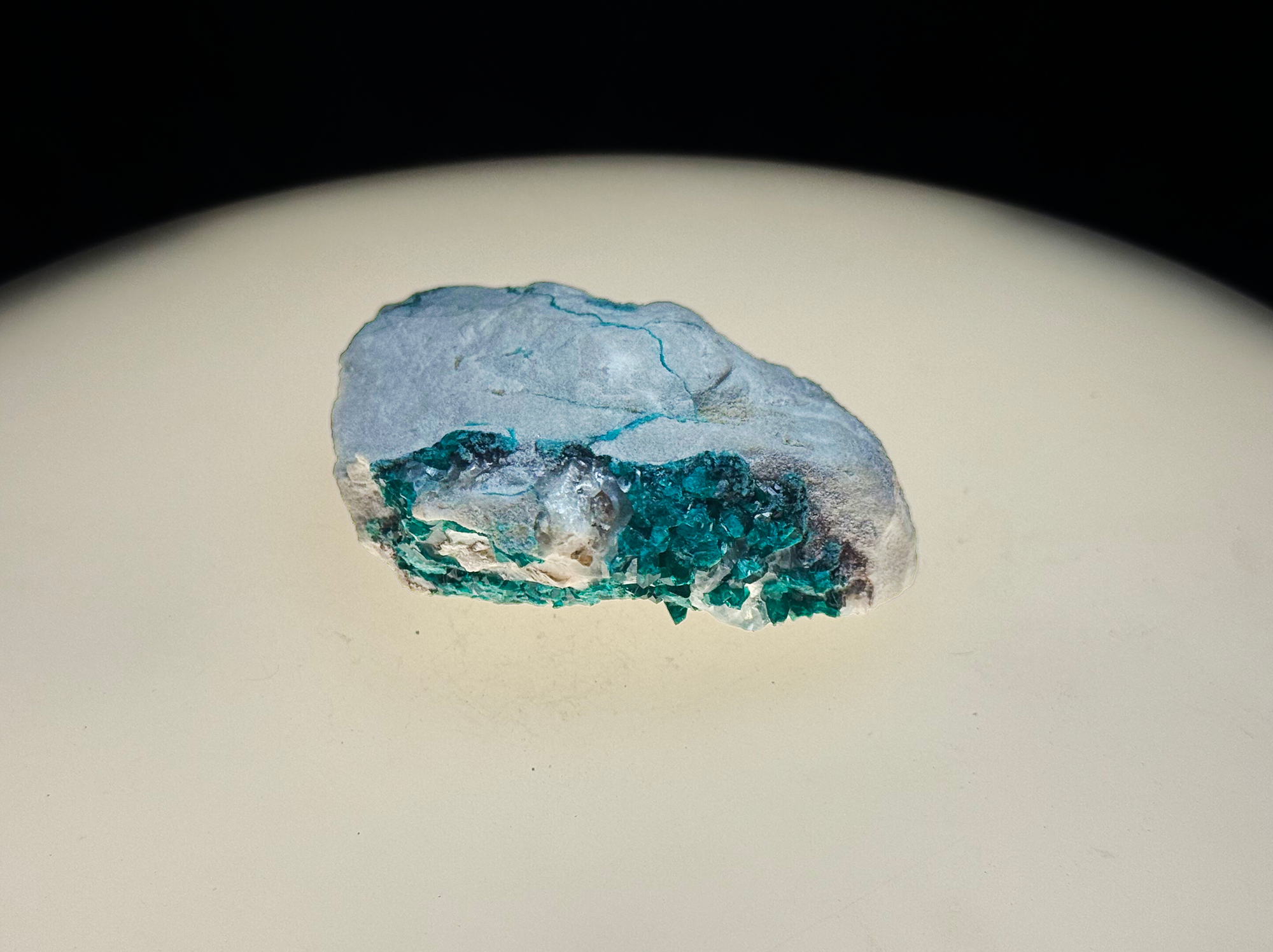 Dioptase on Quartz Matrix (with minor Chrysocolla alteration) - Kaokoveld, Namibia
