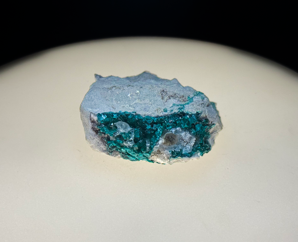 Dioptase on Quartz Matrix (with minor Chrysocolla alteration) mineral specimen from Kaokoveld, Namibia