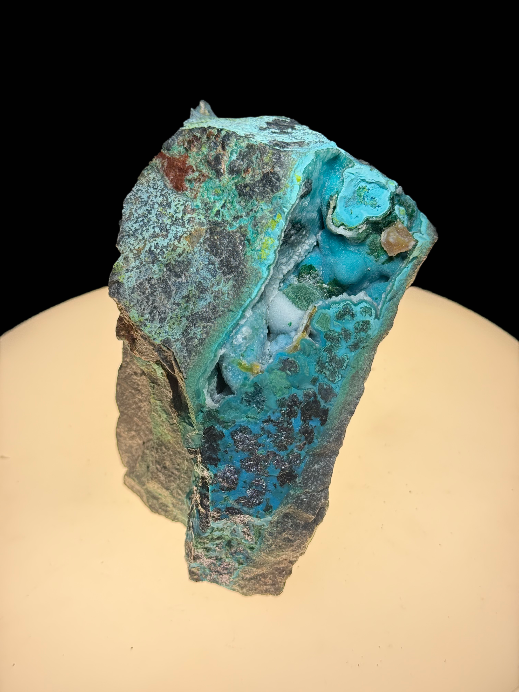 Chrysocolla with Malachite and Quartz on Copper-Rich Host Rock - Kaokoveld, Namibia