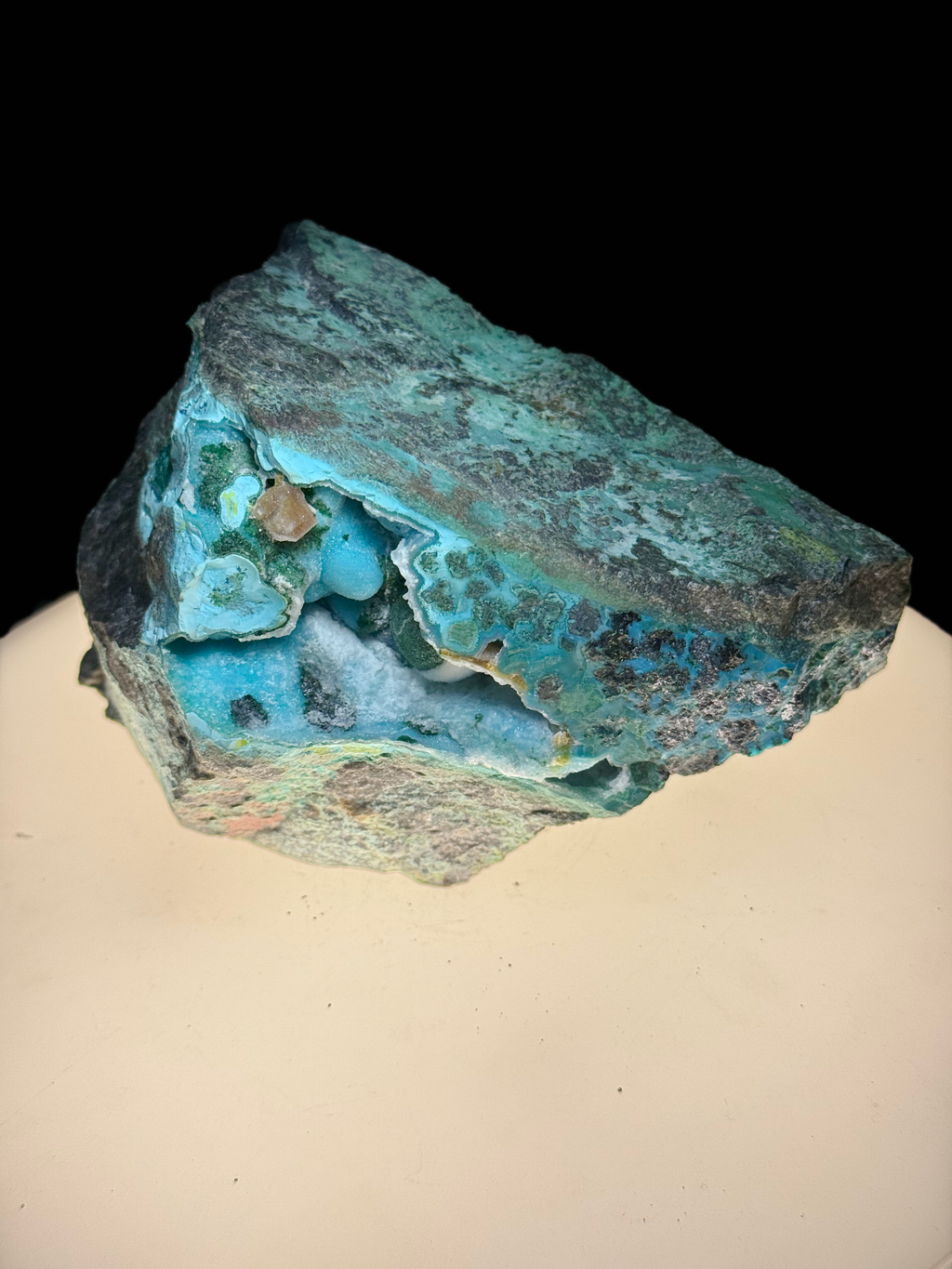 Chrysocolla with Malachite and Quartz on Copper-Rich Host Rock - Kaokoveld, Namibia