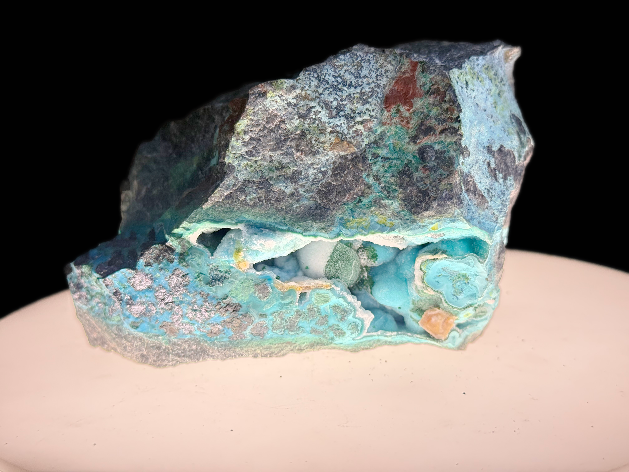 Chrysocolla with Malachite and Quartz on Copper-Rich Host Rock - Kaokoveld, Namibia